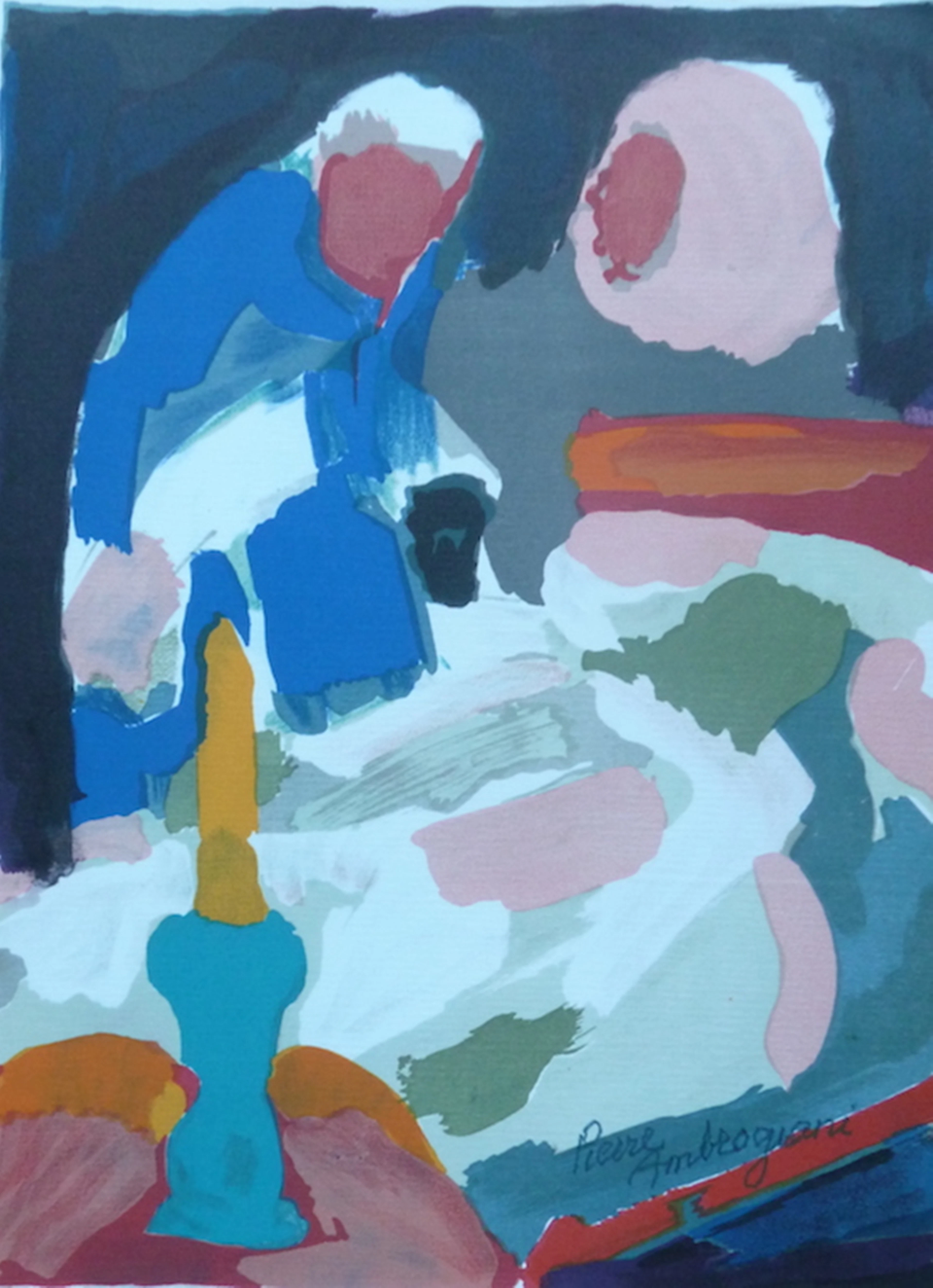 Pierre AMBROGIANI : La veillée - Lithographie originale signée à la main