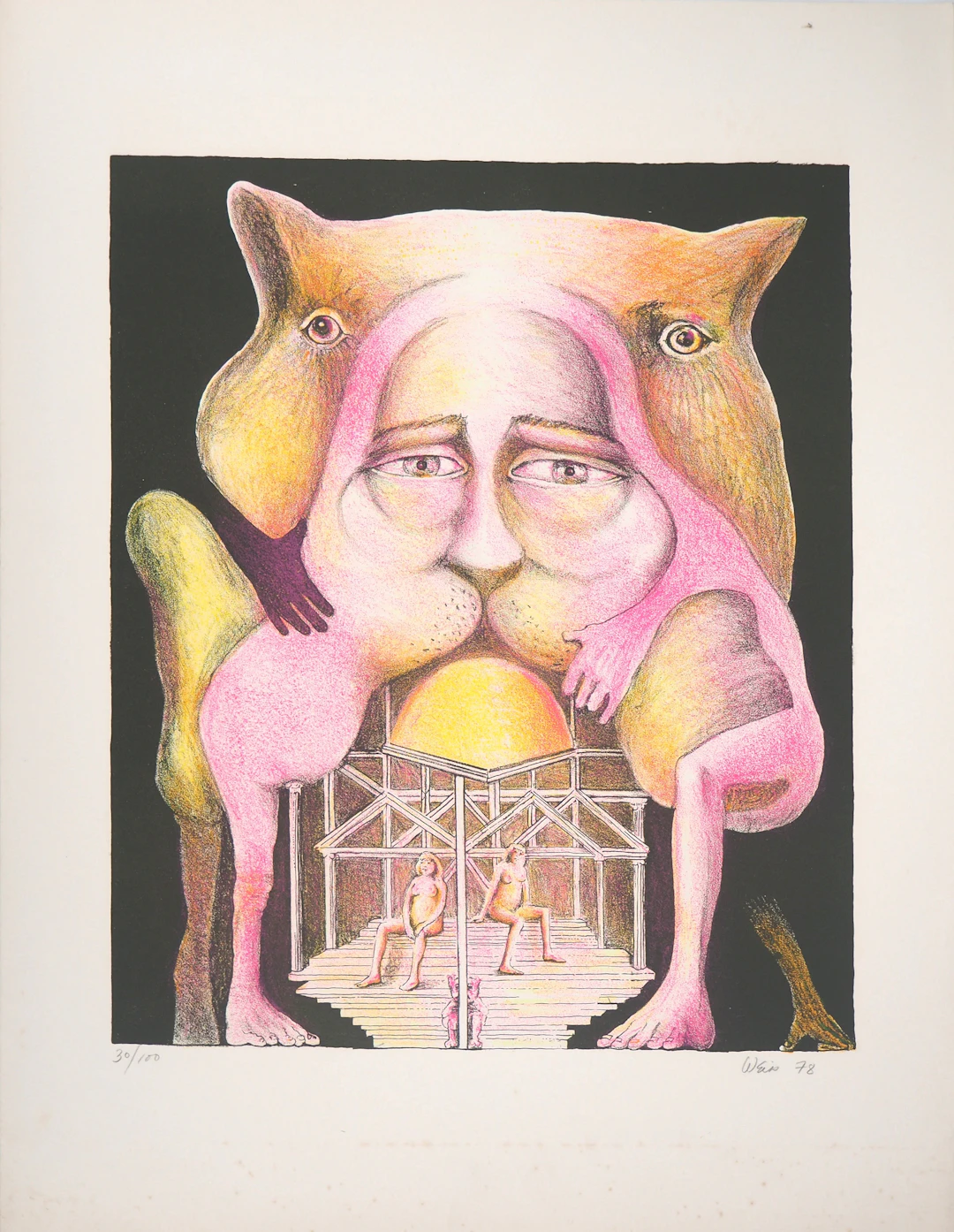 Hugh WEISS : L’homme-chat, 1978 - Lithographie Originale Signée et Numérotée