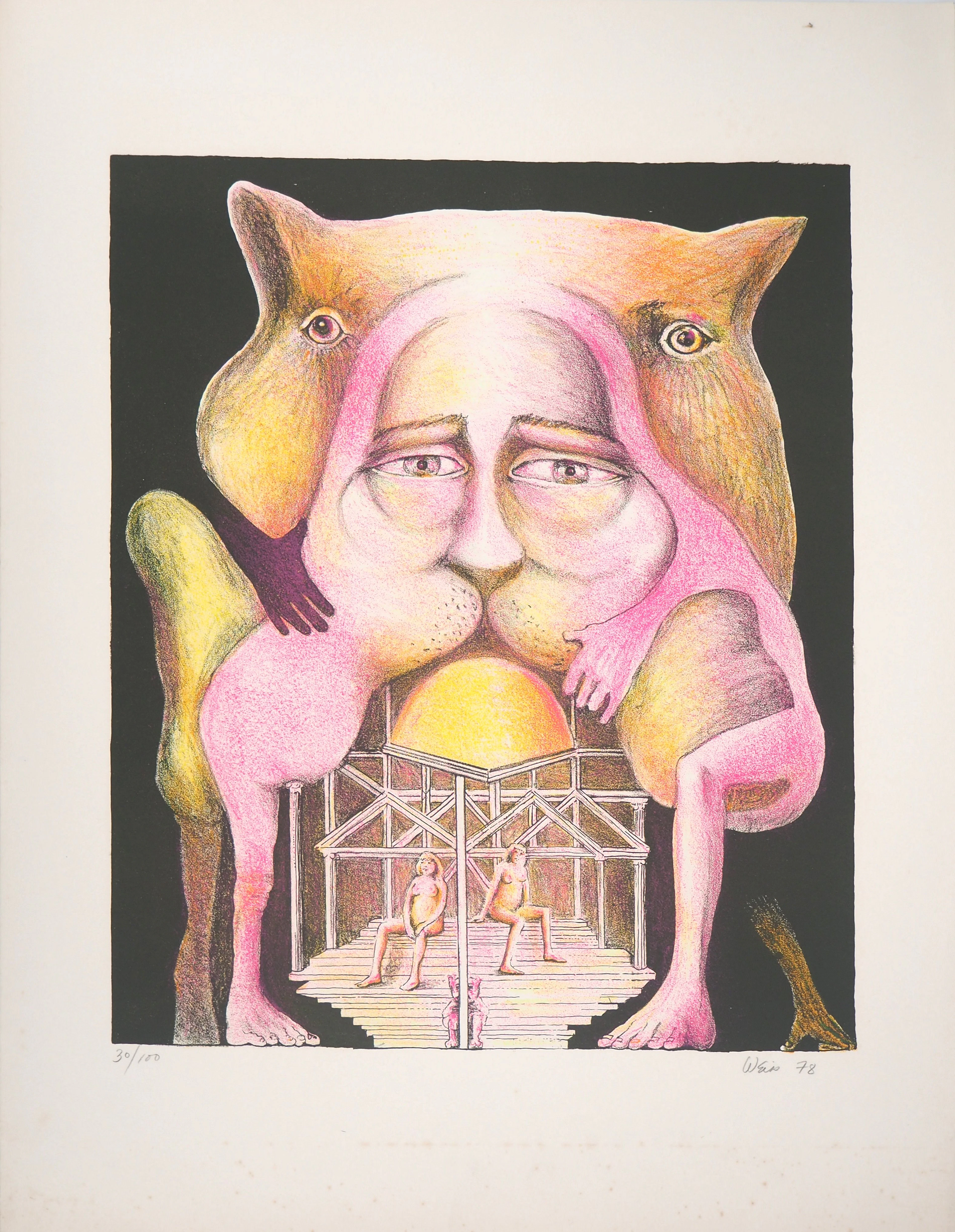 Hugh WEISS : L’homme-chat, 1978 - Lithographie Originale Signée et Numérotée