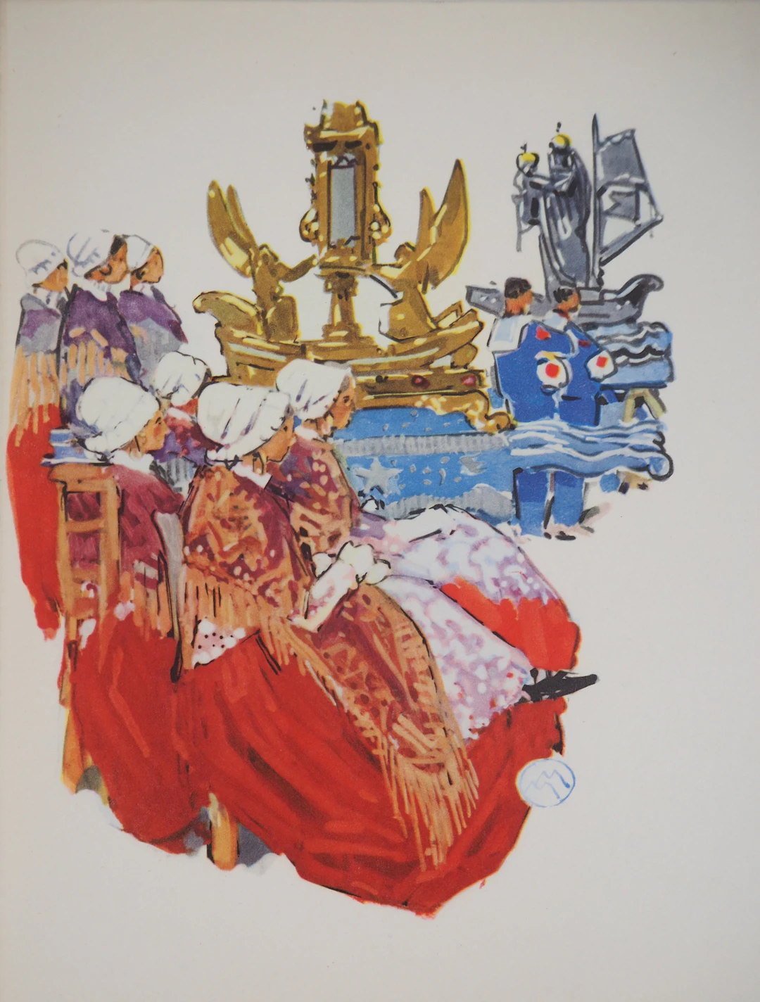 Mathurin MEHEUT : Bretagne, Hommage aux Marins, 1956 - Gravure signée