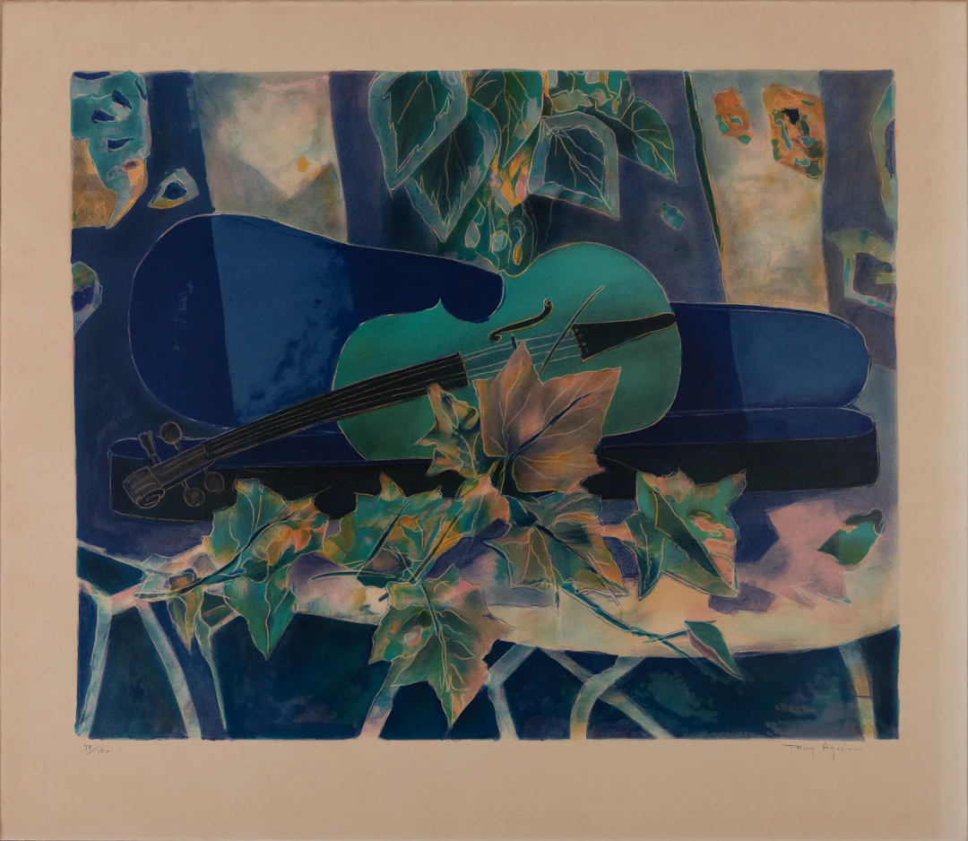 Tony AGOSTINI : Nature morte au violon - Lithographie originale signée