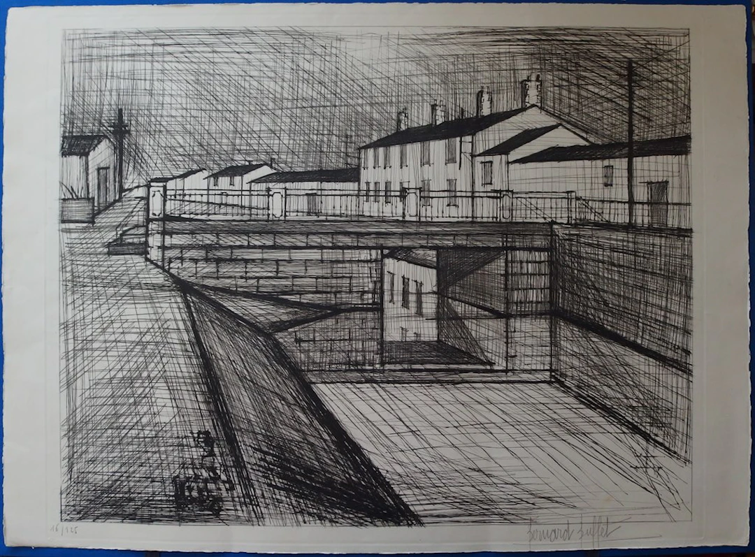 Bernard Buffet : Le canal, 1955 - Gravure originale signée