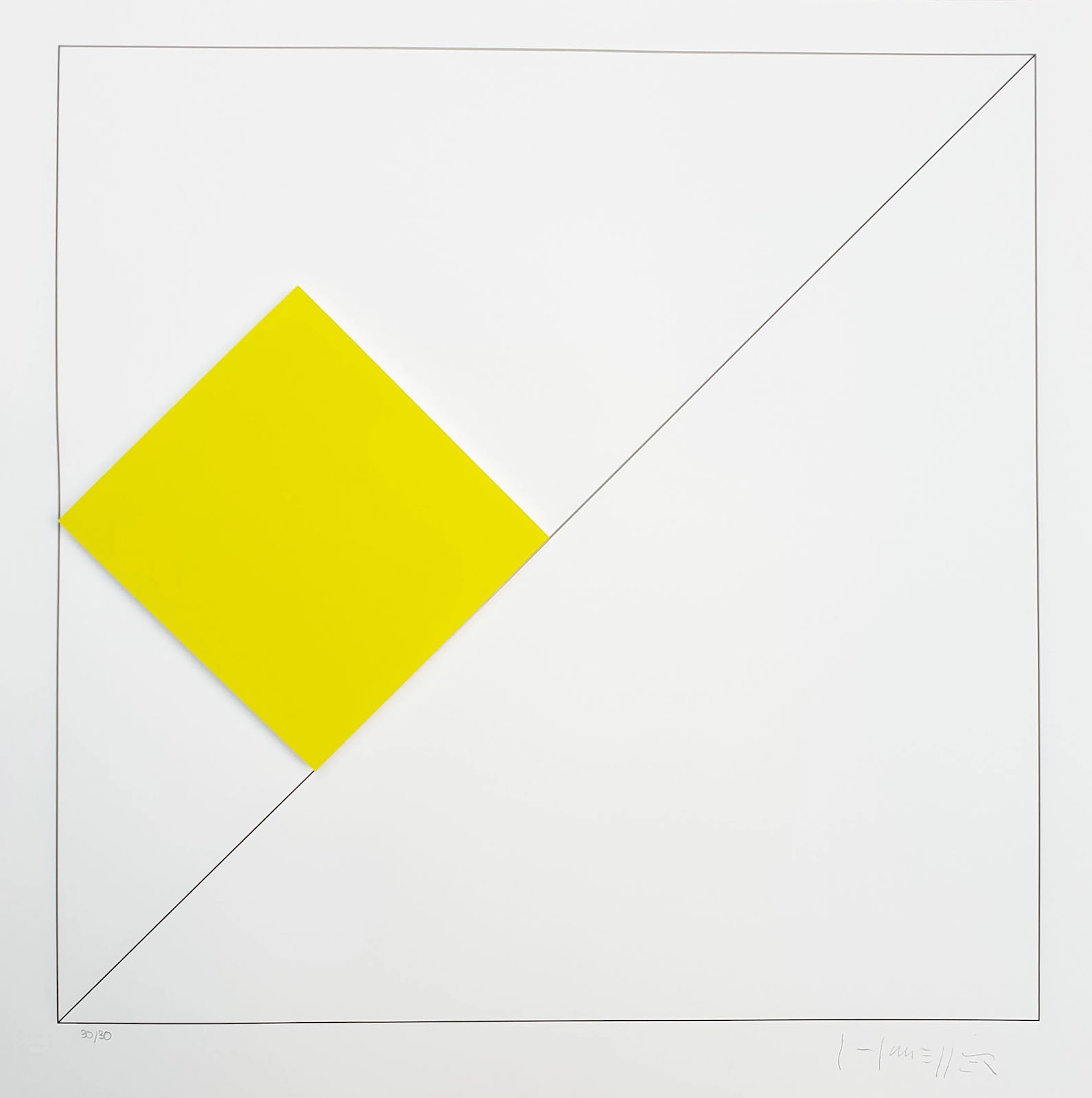 Gottfried HONEGGER - Composition 1 carré 3D ( jaune ) , 2015 - Sérigraphie