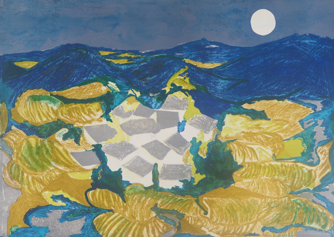 Linda LE KINFF - Hameau au clair de lune - Lithographie originale signée