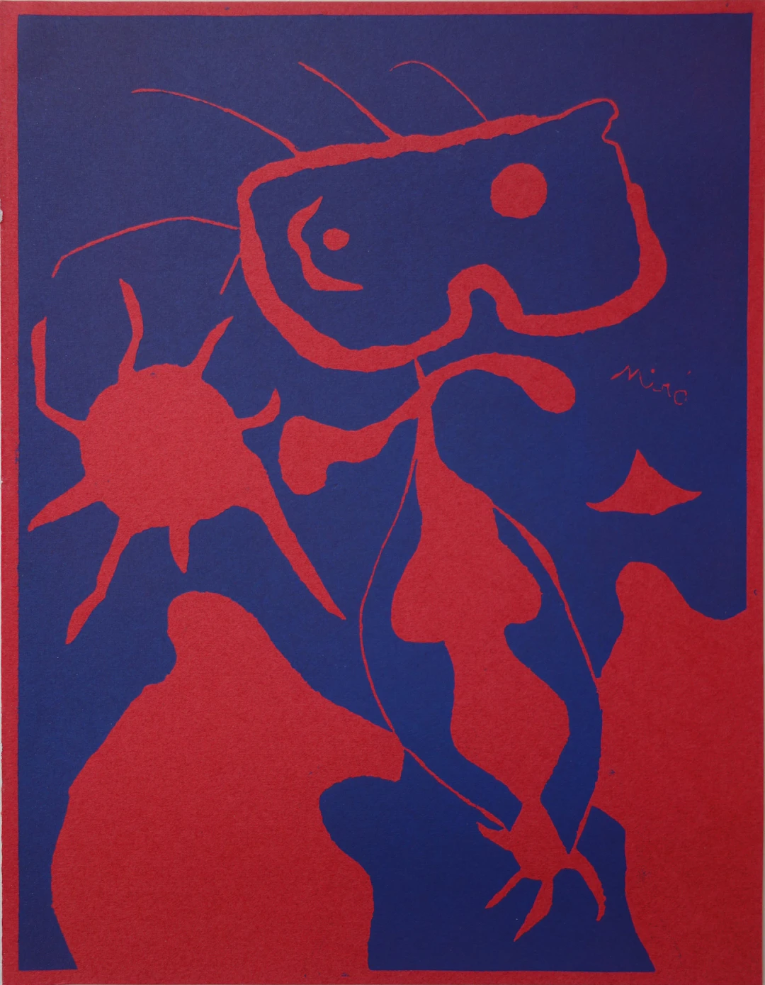 Joan MIRO (1893-1983) - Homme au soleil rouge - Linogravure originale