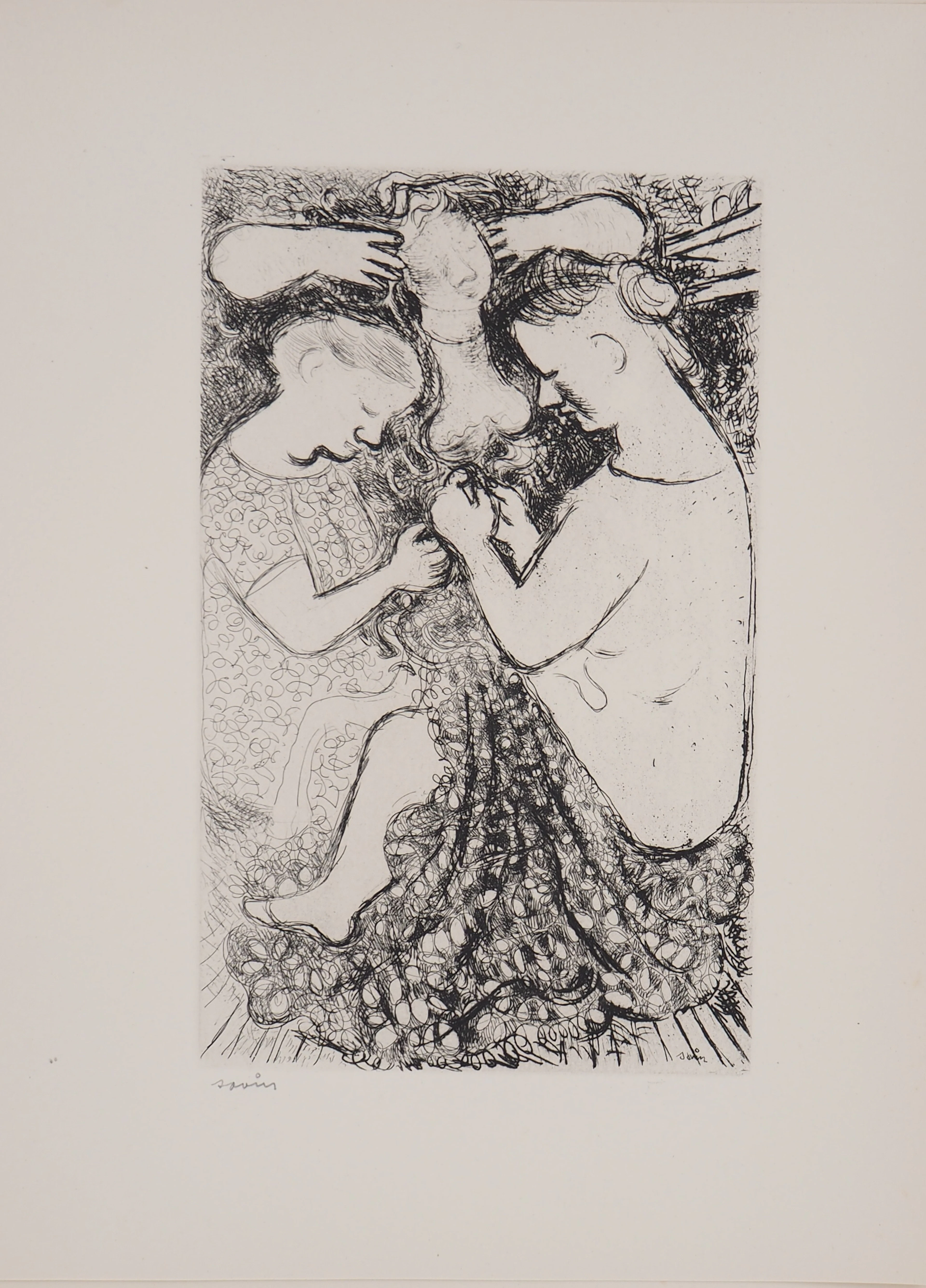 Maurice SAVIN - Les couturières, 1949 - Gravure originale signée