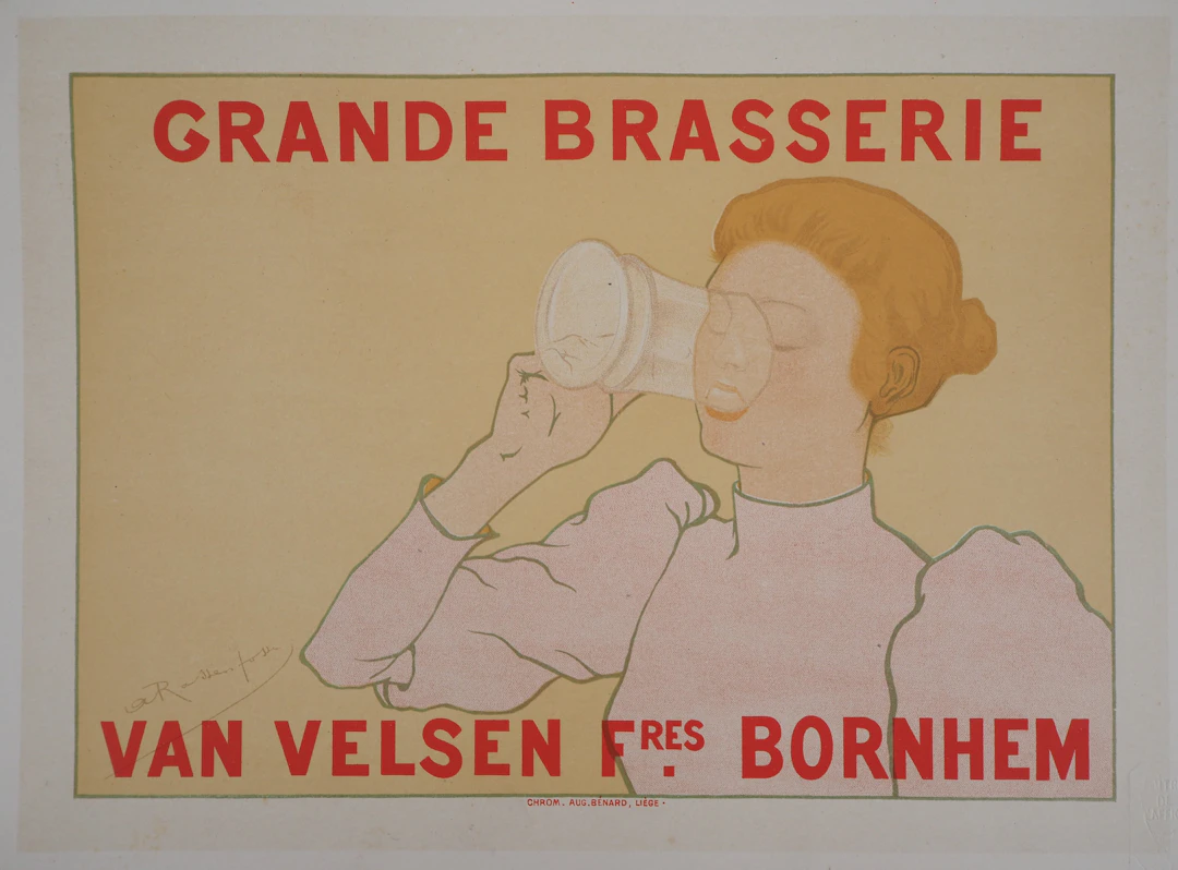 Armand RASSENFOSSE : Amatrice de bière, 1895 - Lithographie originale signée