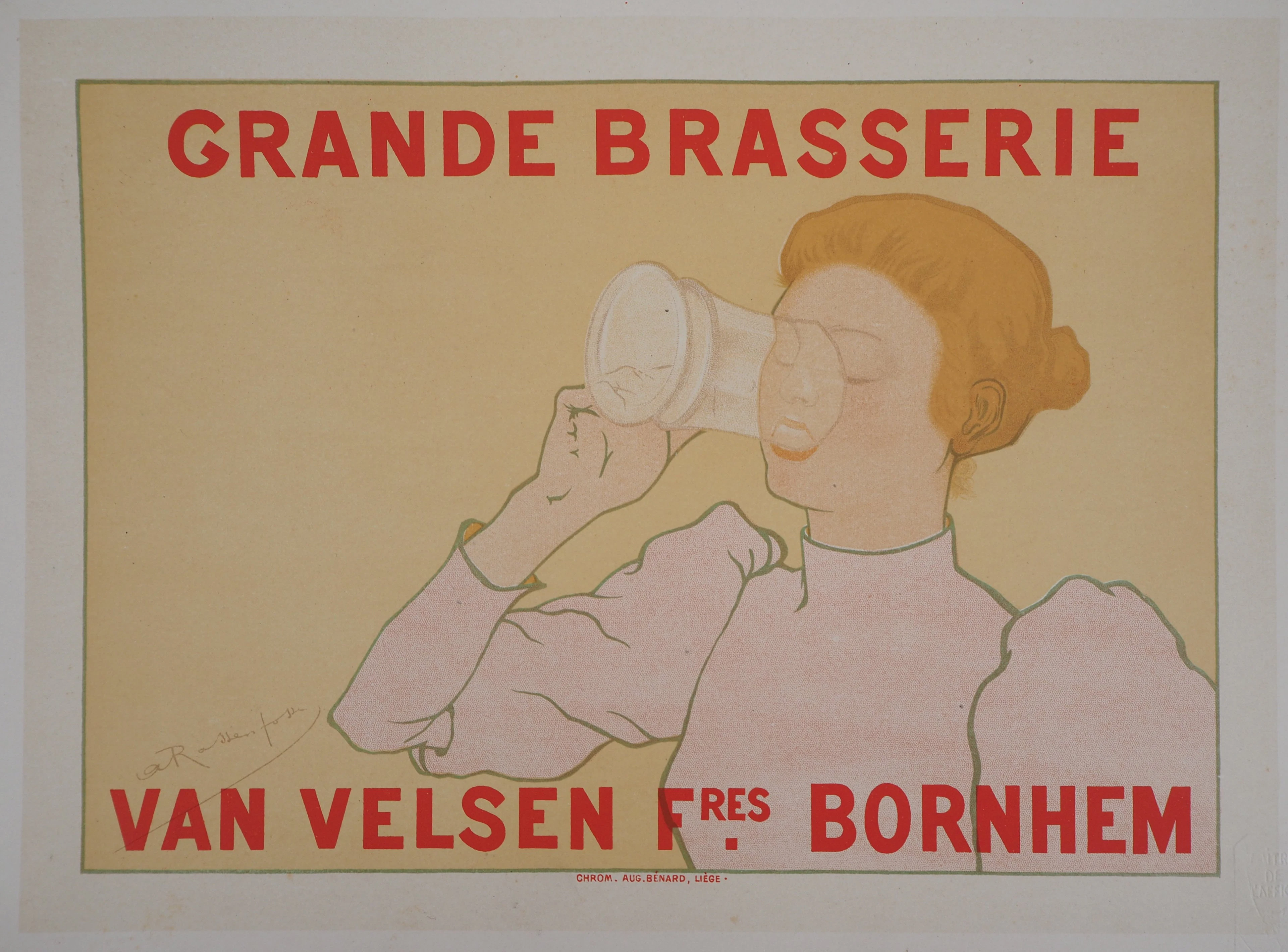 Armand RASSENFOSSE : Amatrice de bière, 1895 - Lithographie originale signée