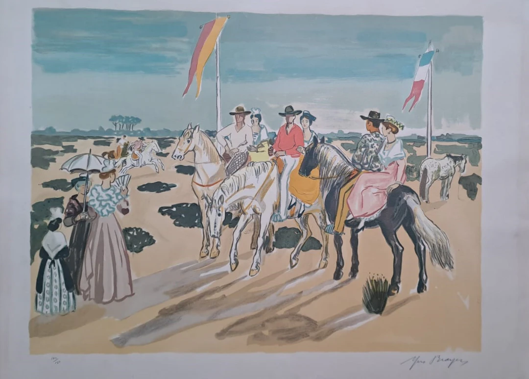 Yves Brayer - Les Arlésiennes à cheval - Lithographie originale en