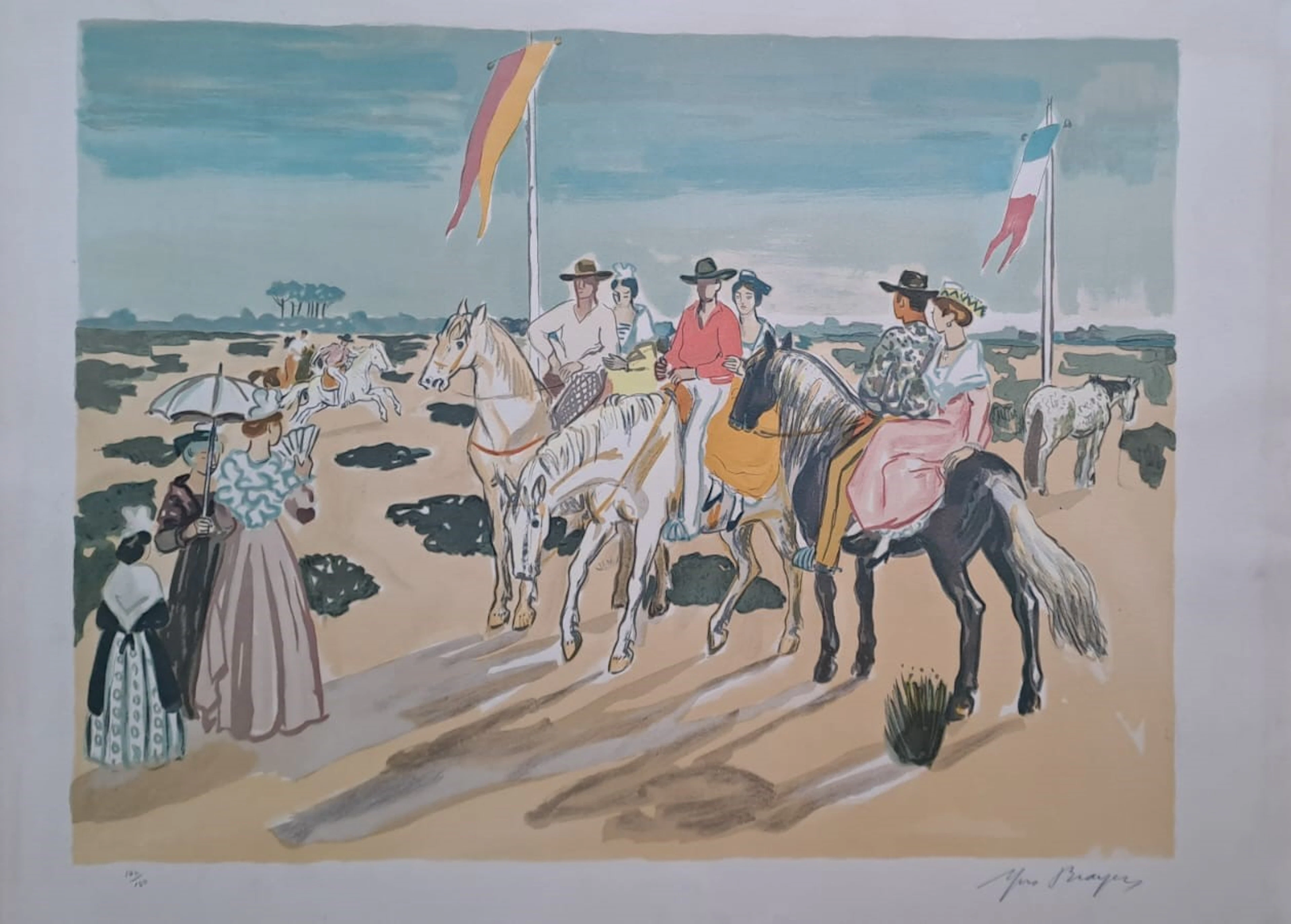Yves Brayer - Les Arlésiennes à cheval - Lithographie originale en
