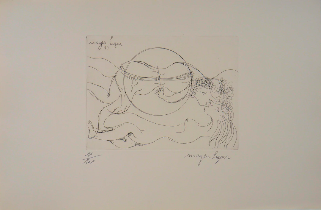 Meyer LAZAR - Baiser aérien, 1974 - Gravure originale signée