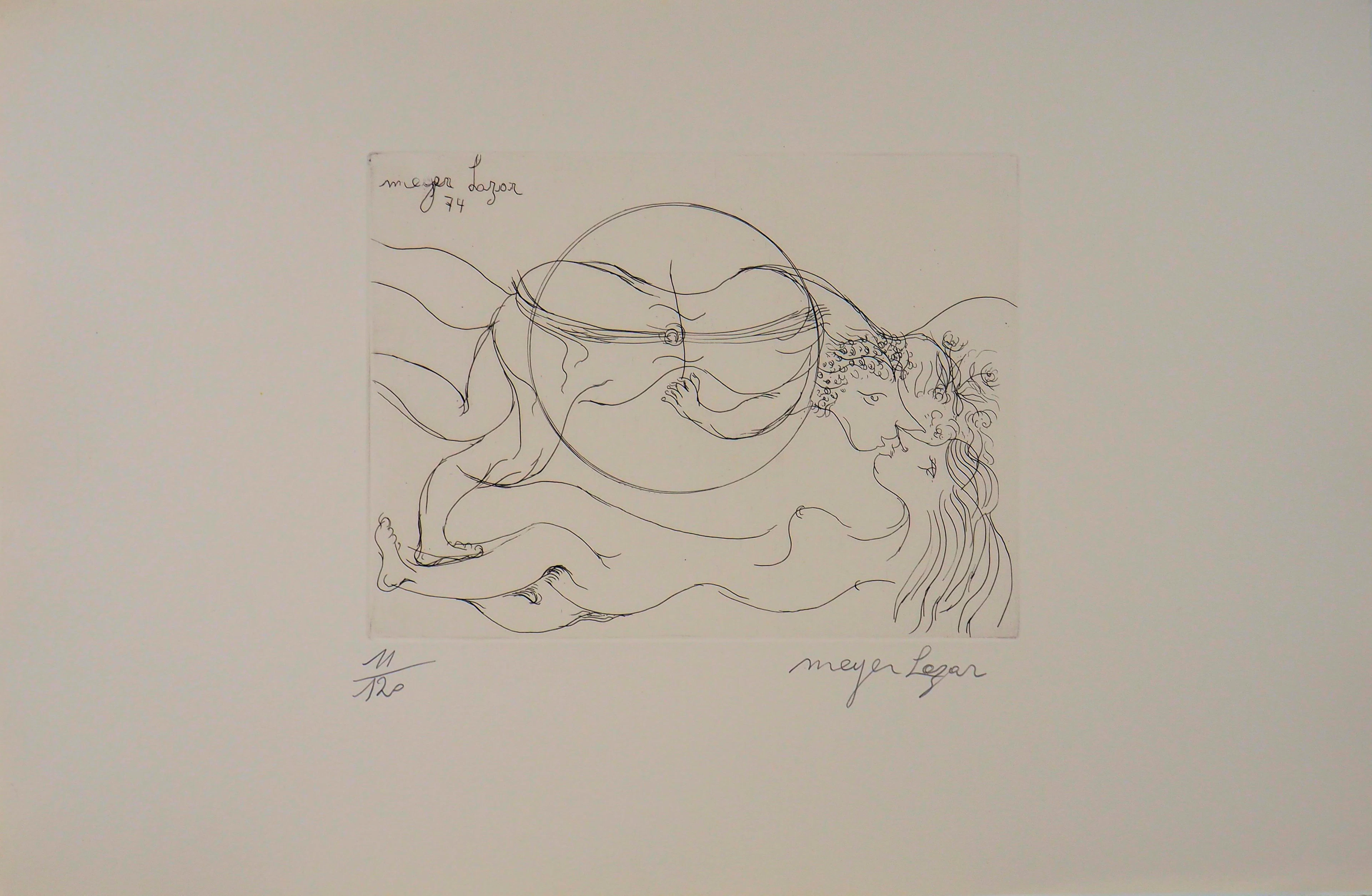 Meyer LAZAR - Baiser aérien, 1974 - Gravure originale signée