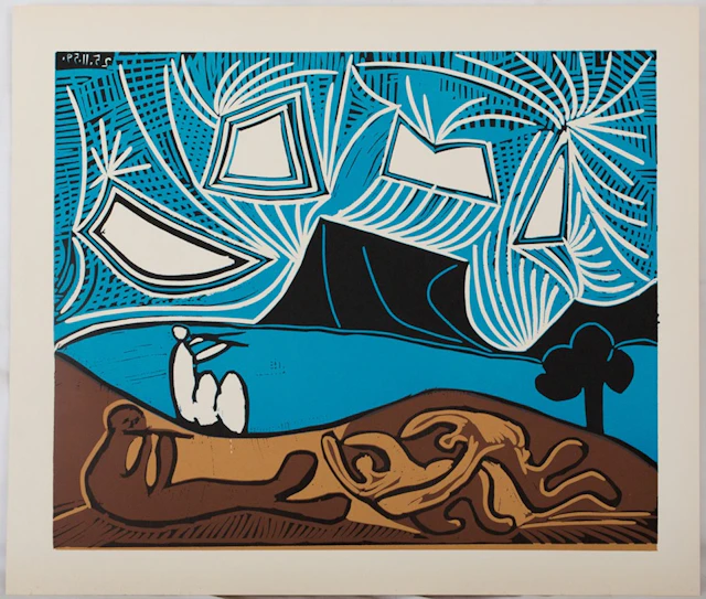 Pablo PICASSO : Bacchanale au ciel étoilé, Linogravure