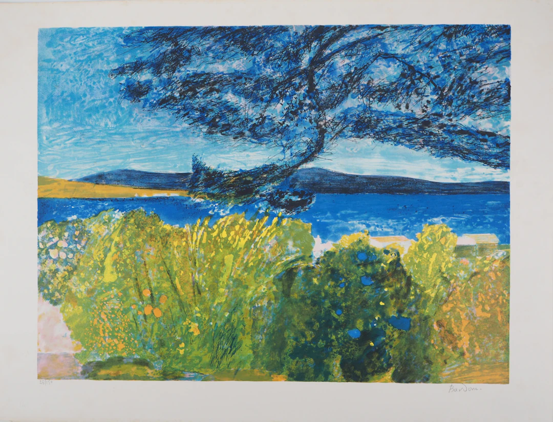 Guy BARDONE : A l’ombre du grand pin, Lithographie originale signée