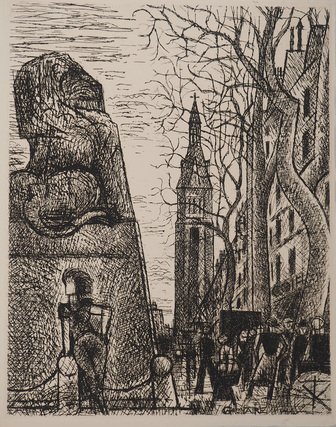 Marcel GROMAIRE : Quartier de Montrouge, Gravure originale signée