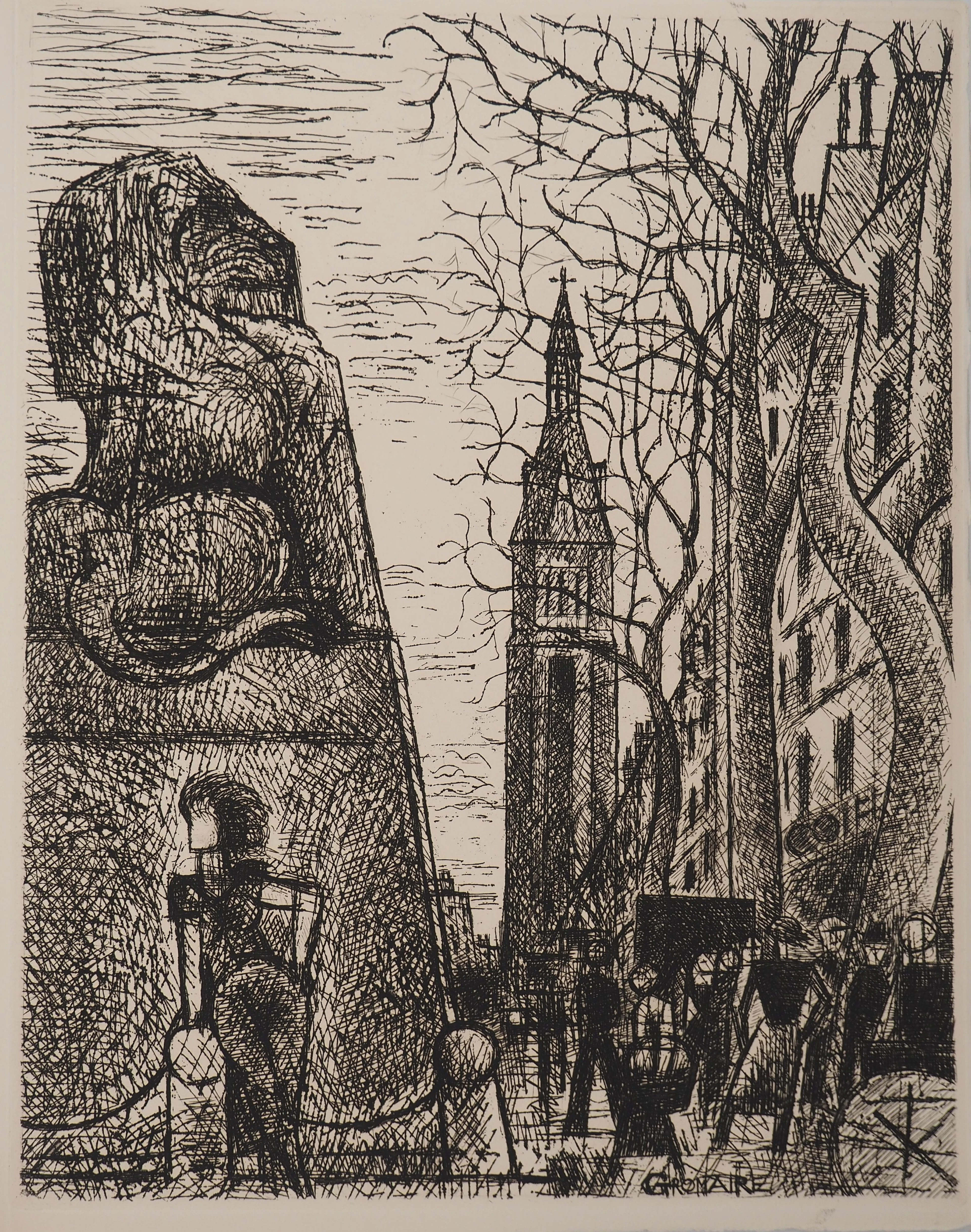 Marcel GROMAIRE : Quartier de Montrouge, Gravure originale signée