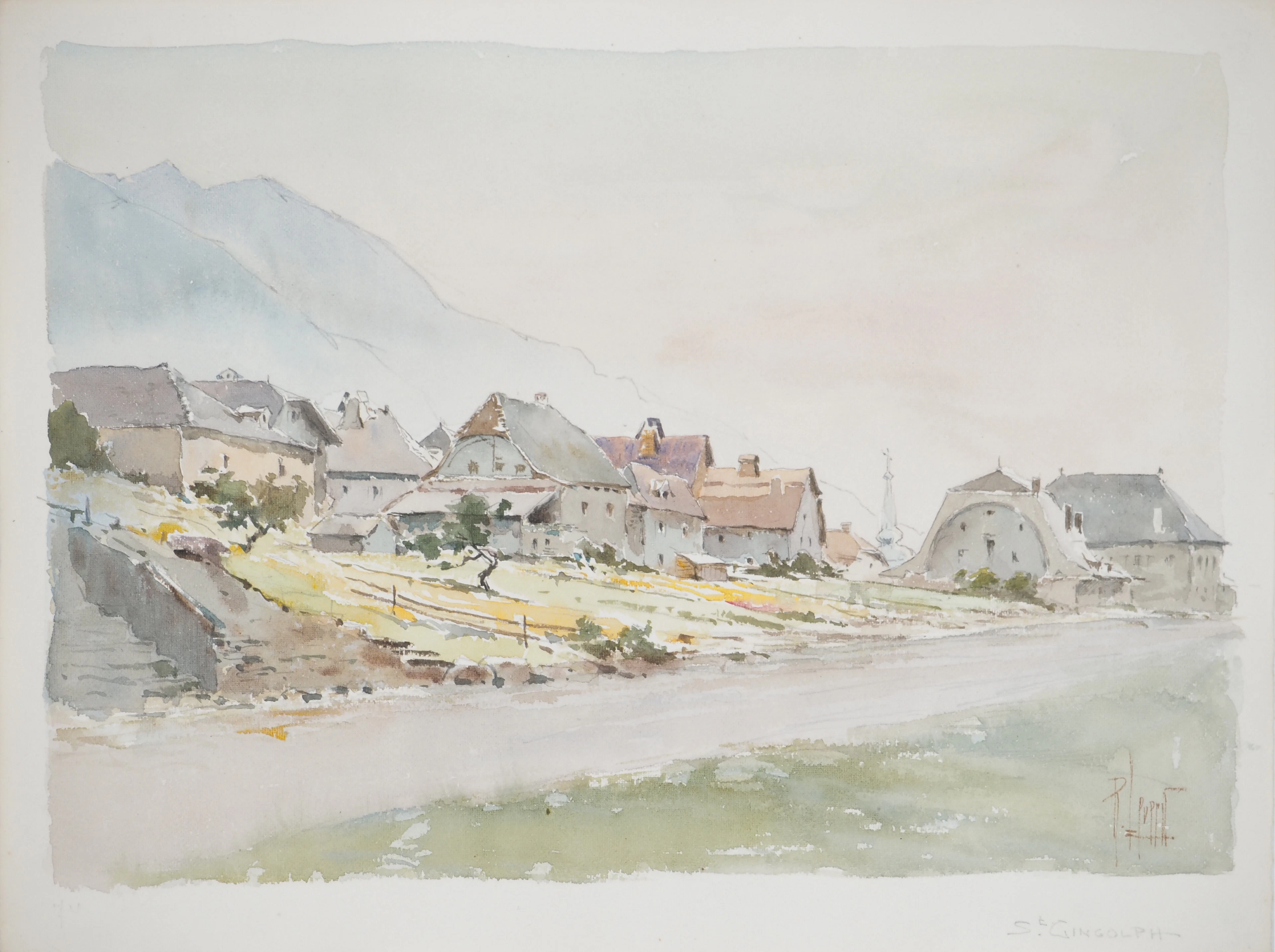 René LEVERD : Suisse, Le village de Saint-Gingolph, Aquarelle originale signée