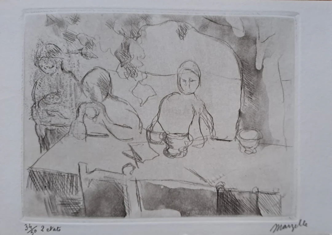 Jean Marzelle - Goûter sous l'arbre, 1964 - Lithographie signée et