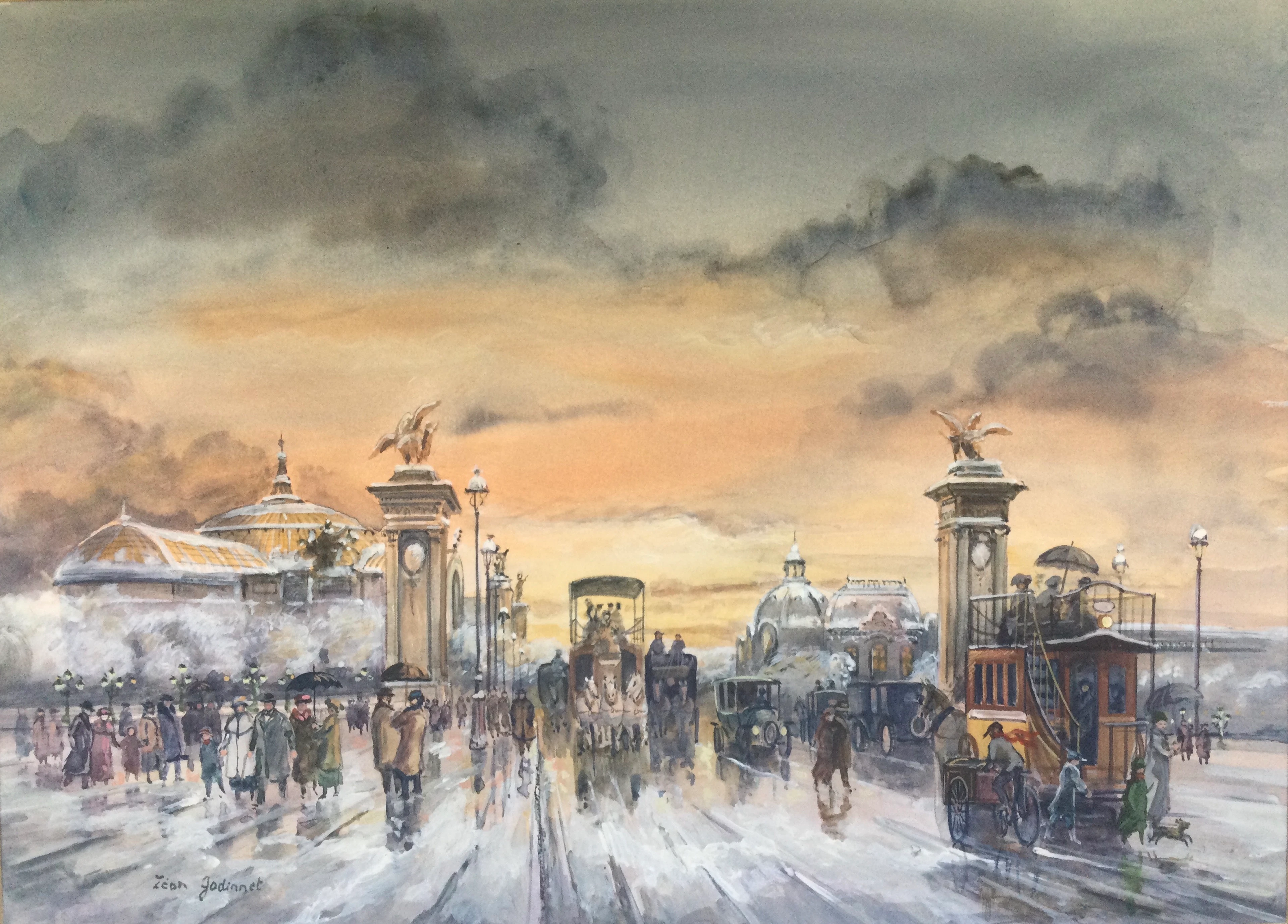 Léon GODINNET - Le Pont Alexandre III - Gouache et aquarelle signée