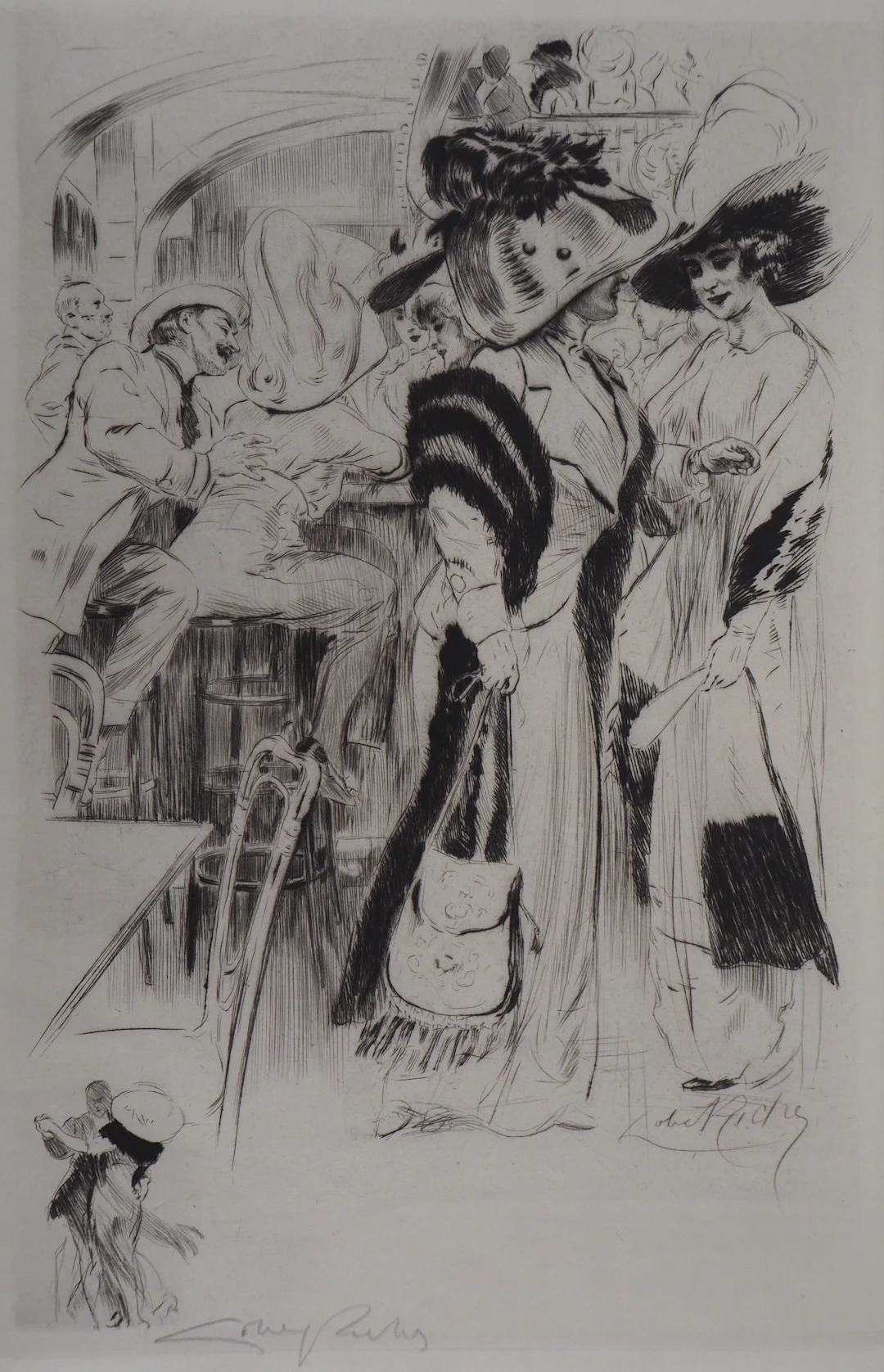 Alméry LOBEL-RICHE : Au café - Gravure Originale Signée