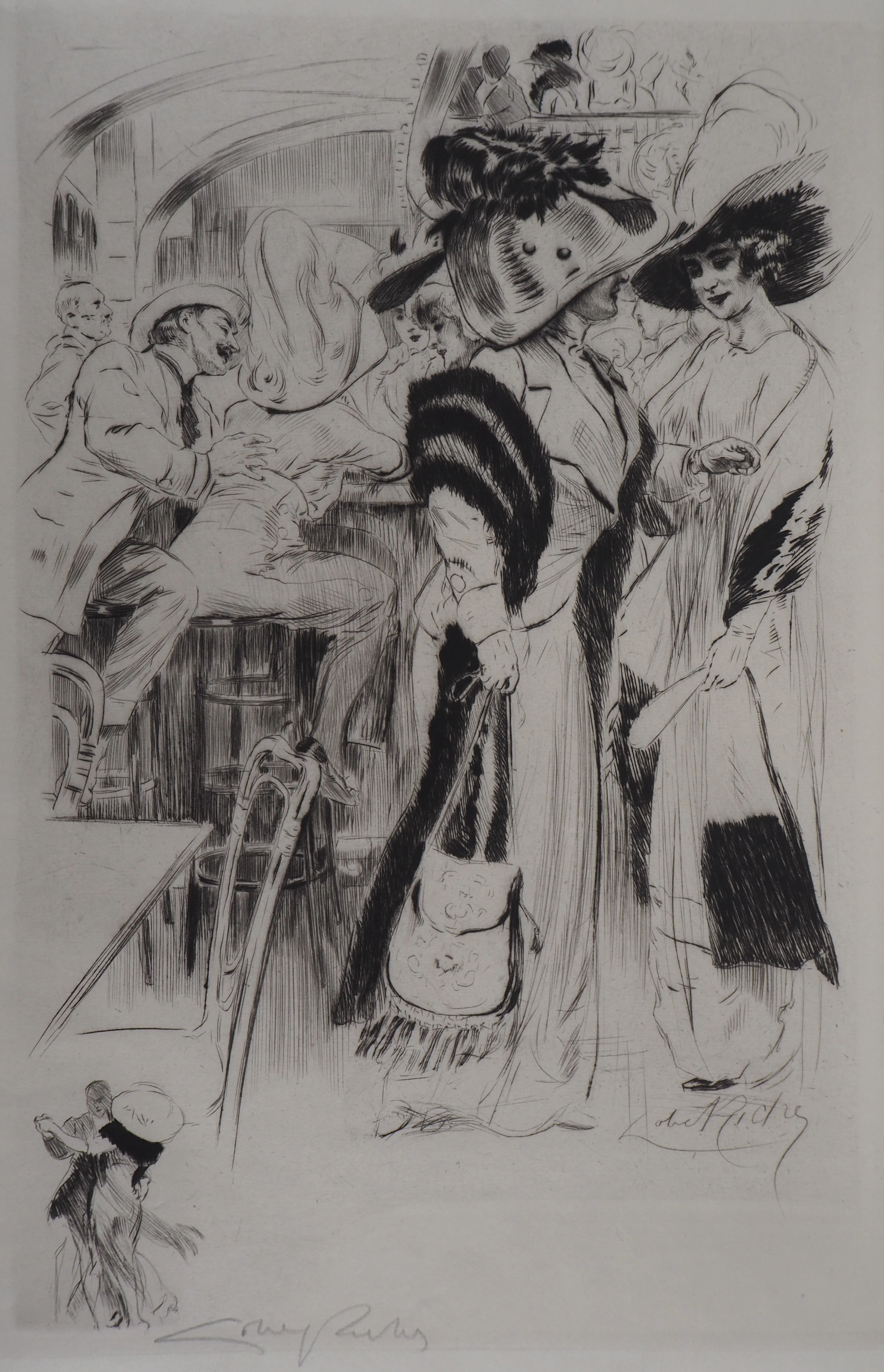 Alméry LOBEL-RICHE : Au café - Gravure Originale Signée