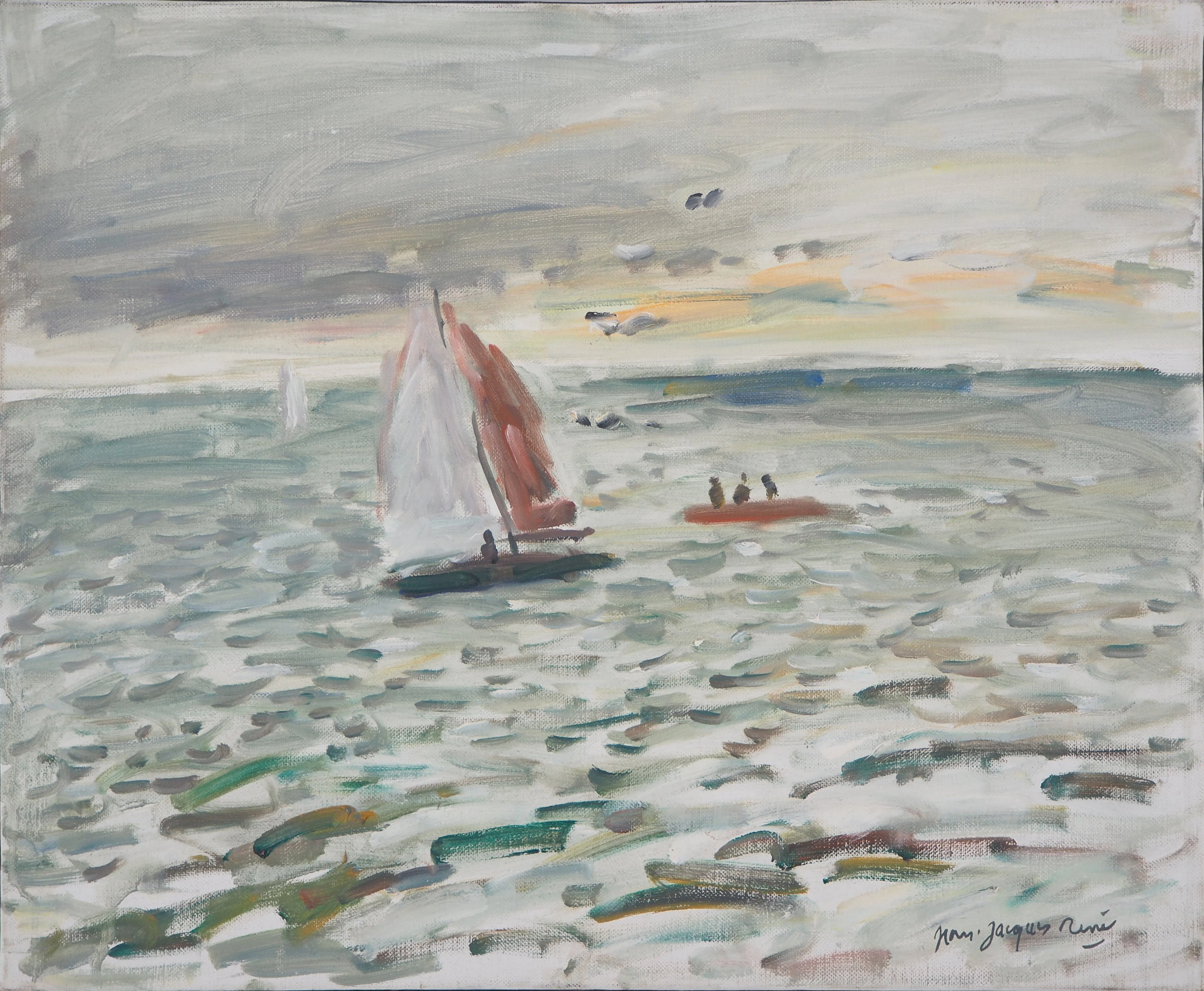 Jean-Jacques RENÉ : Voilier en Mer - Huile sur toile signée