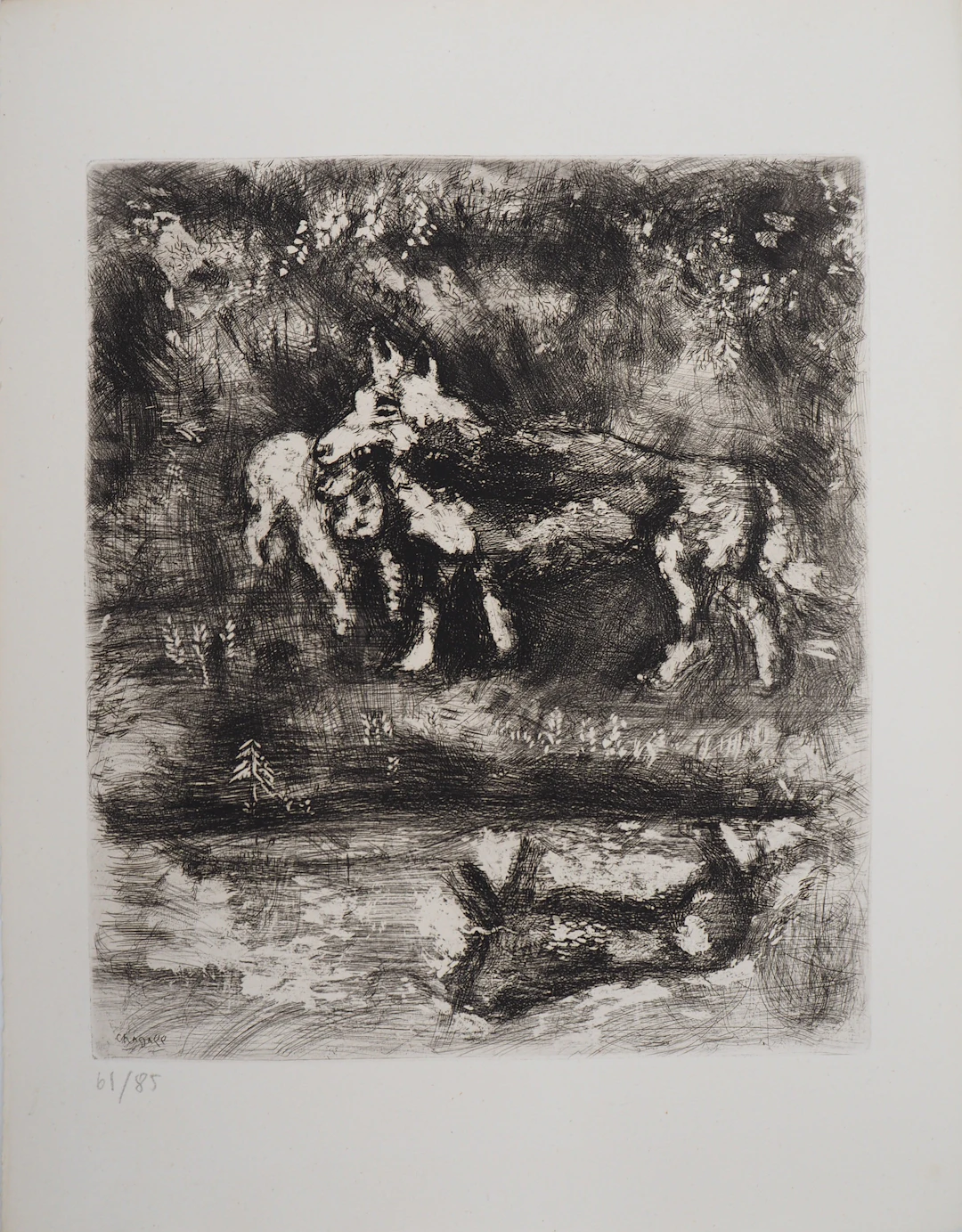 Marc CHAGALL : Le loup et l’agneau, Gravure originale signée