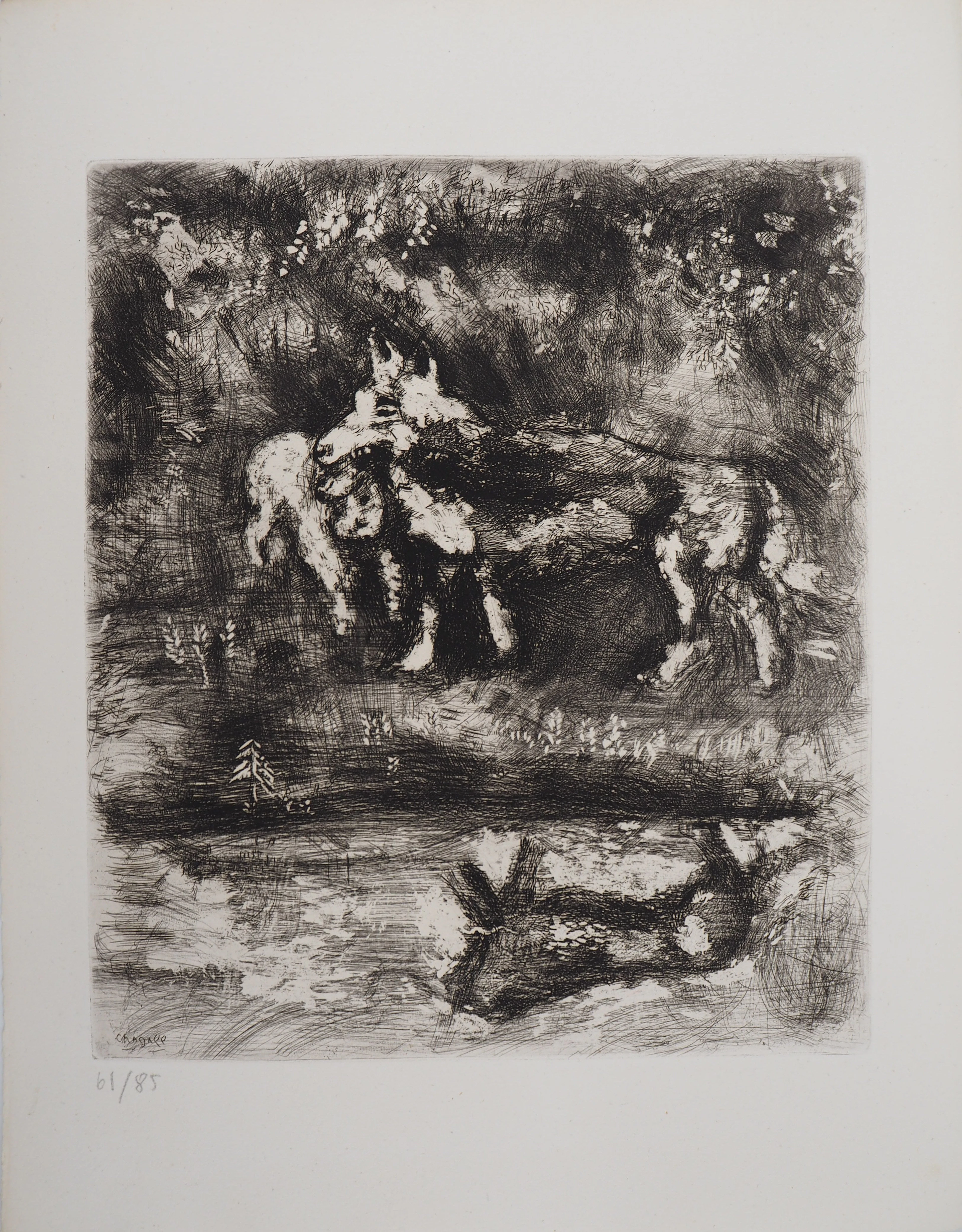 Marc CHAGALL : Le loup et l’agneau, Gravure originale signée