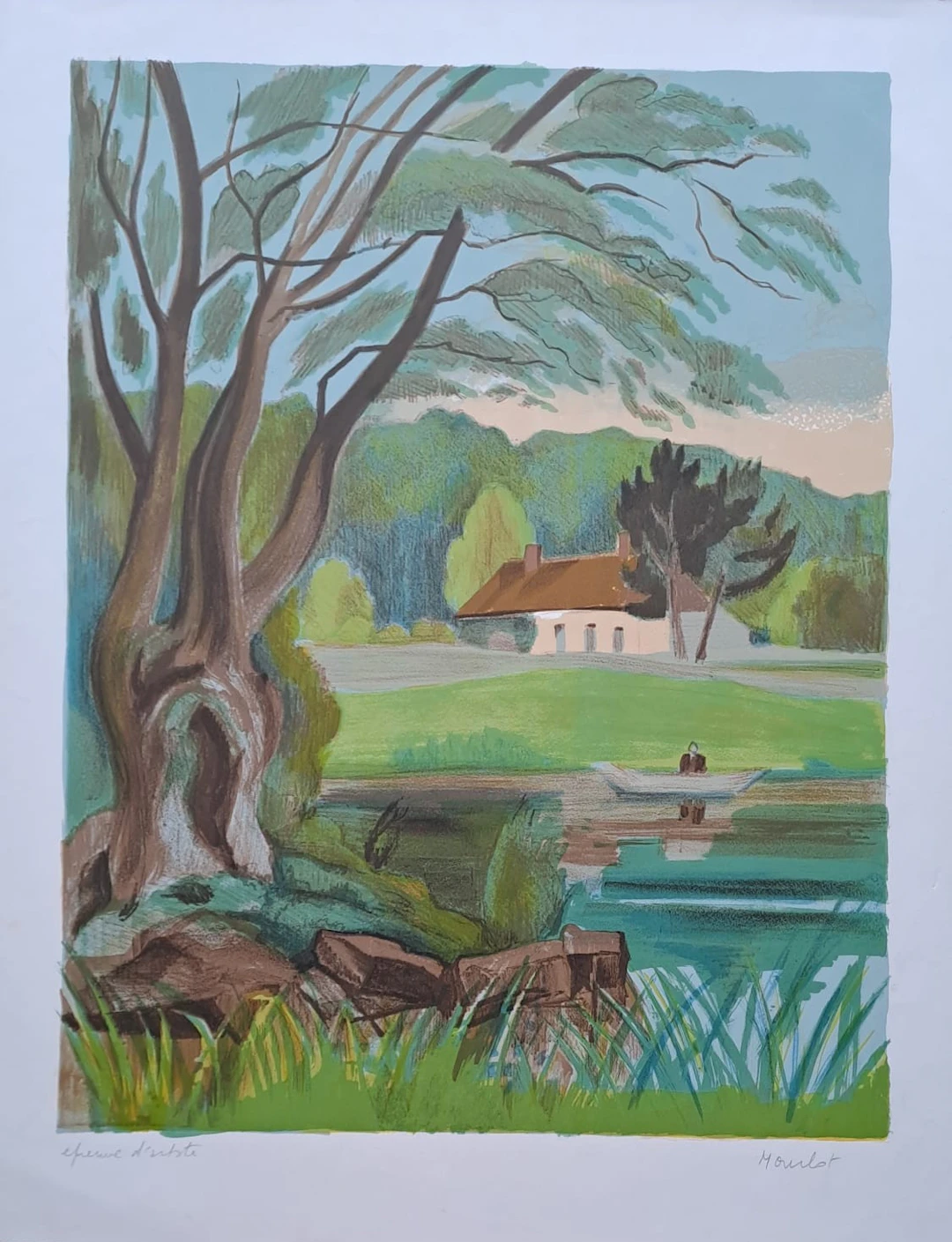 Maurice Mourlot - L’étang - Lithographie originale, signée au crayon