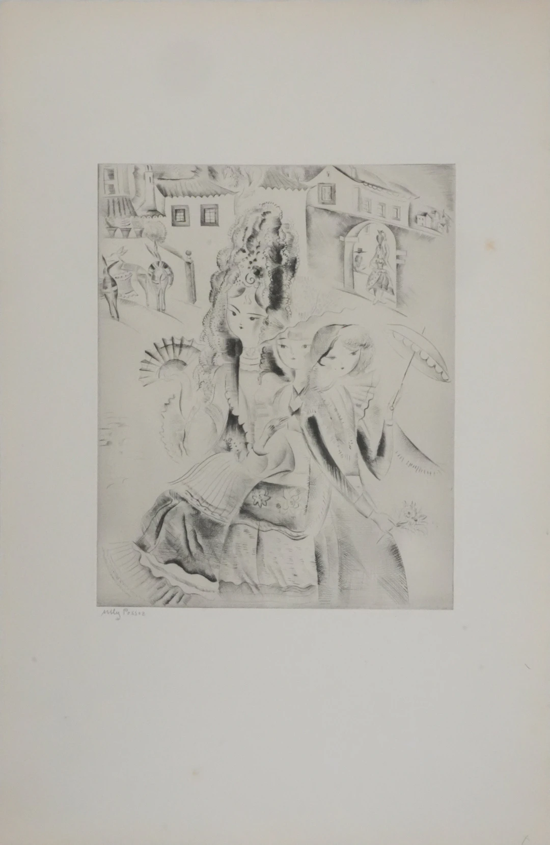 Mily POSSOZ : Trois galantes - Gravure Originale Signée