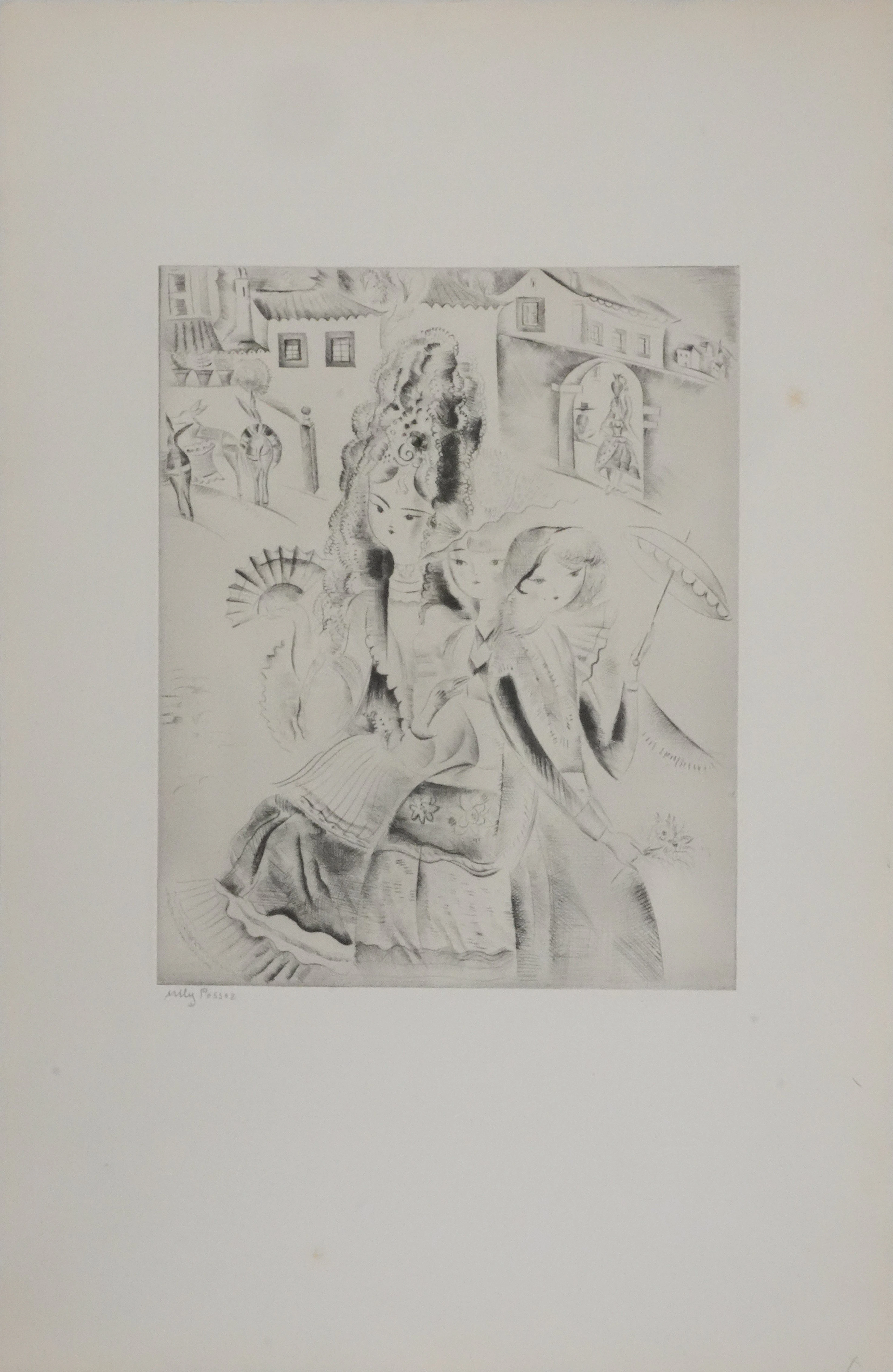 Mily POSSOZ : Trois galantes - Gravure Originale Signée