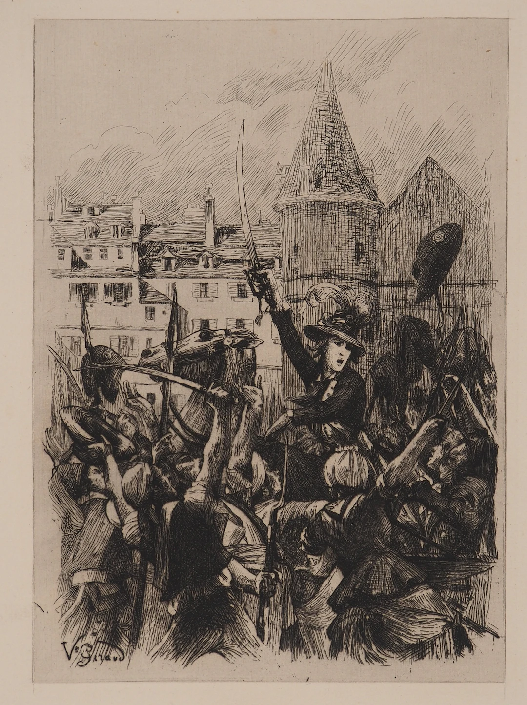 Victor GIRAUD : Révolution, Théroigne de Méricourt, Gravure originale signée