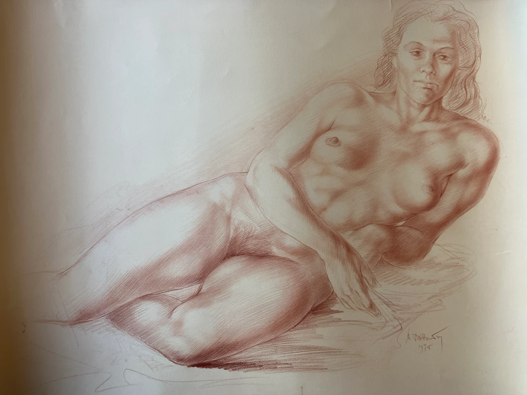 Marc DAUTRY - "Nu allongé", 1975, grand dessin