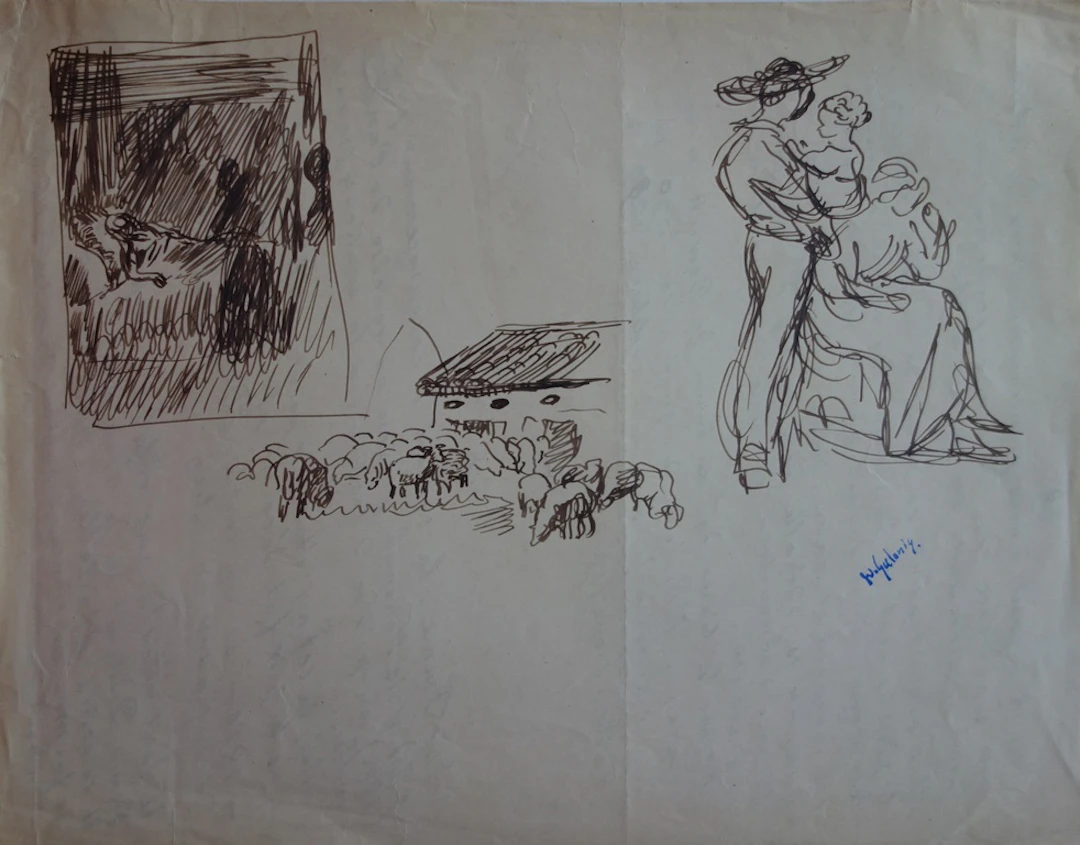 Demetrios GALANIS : Cupidon et Amour - Dessin original signé
