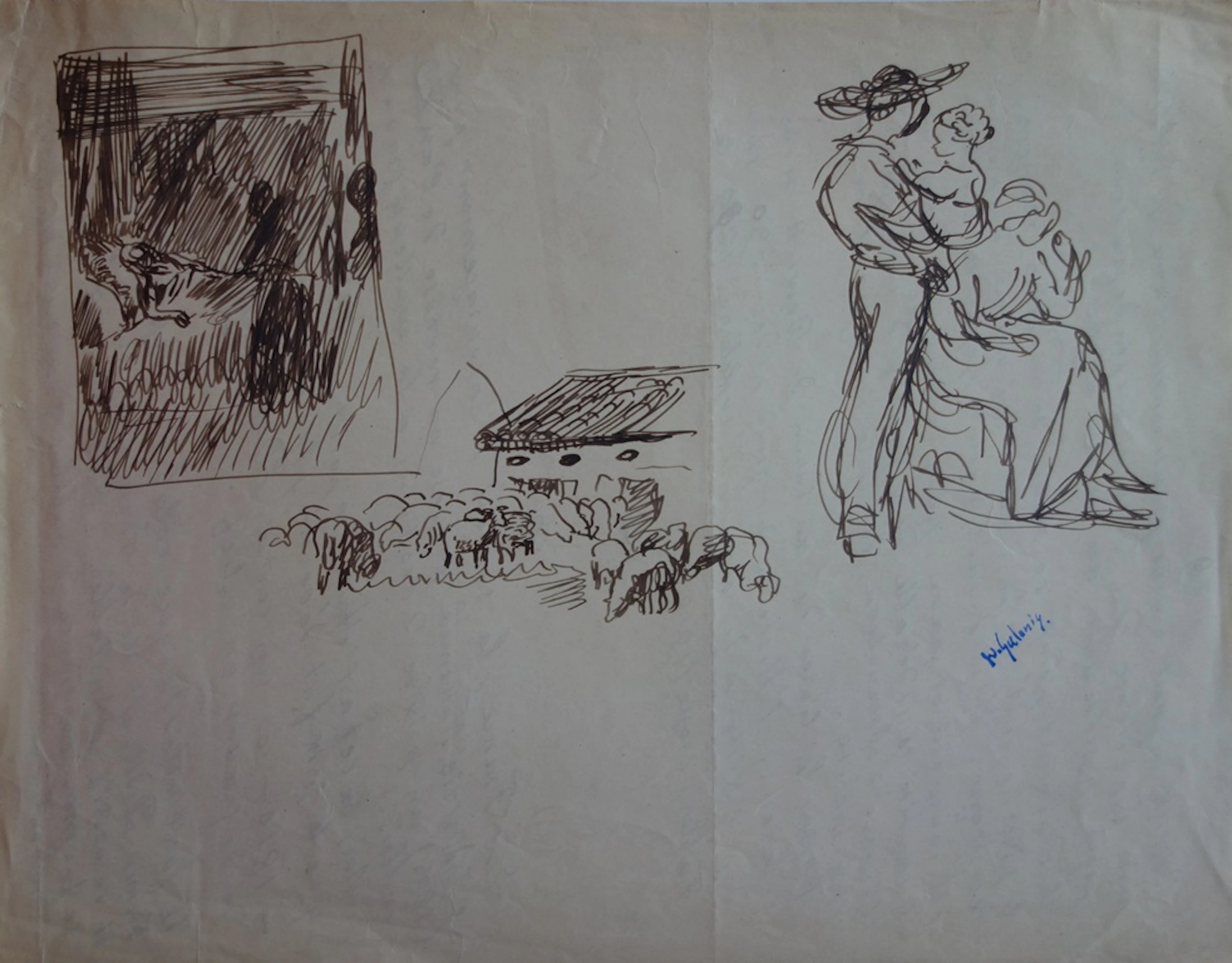 Demetrios GALANIS : Cupidon et Amour - Dessin original signé