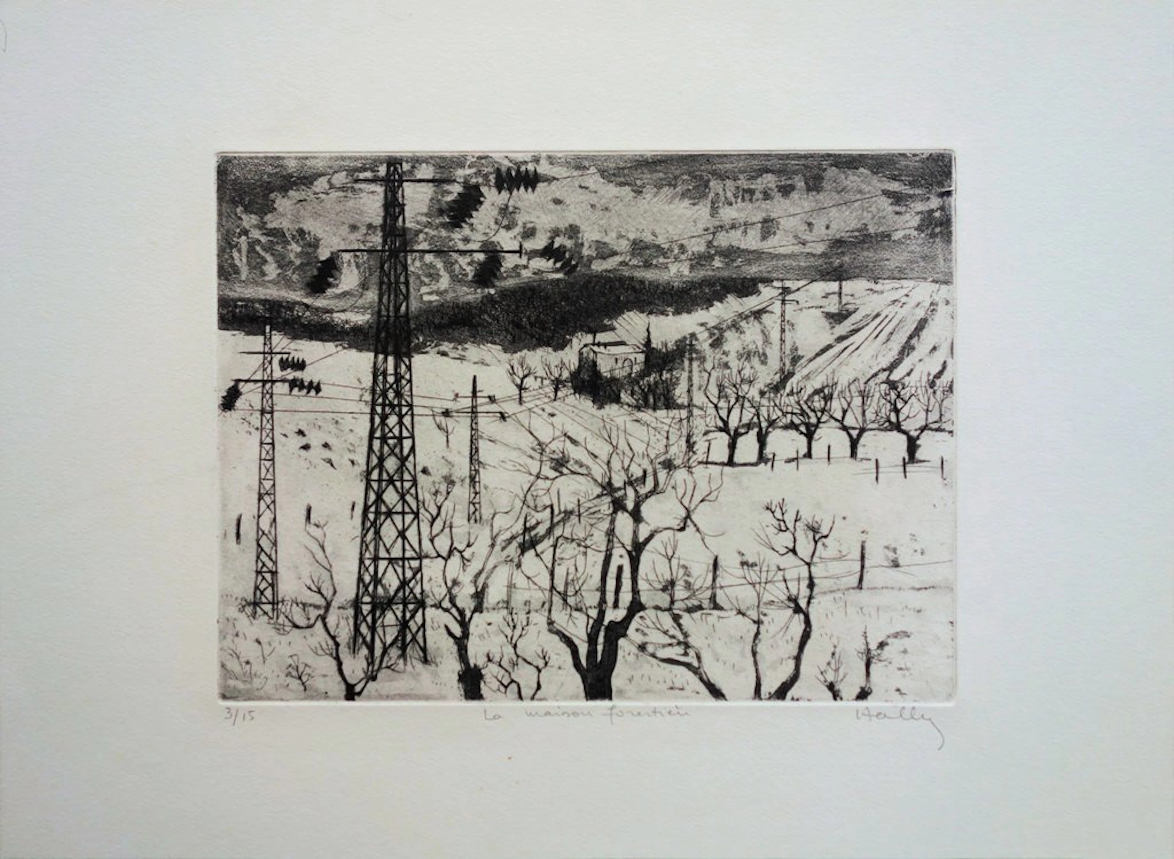 Jacques HALLEZ : La maison forestière, Gravure originale signée
