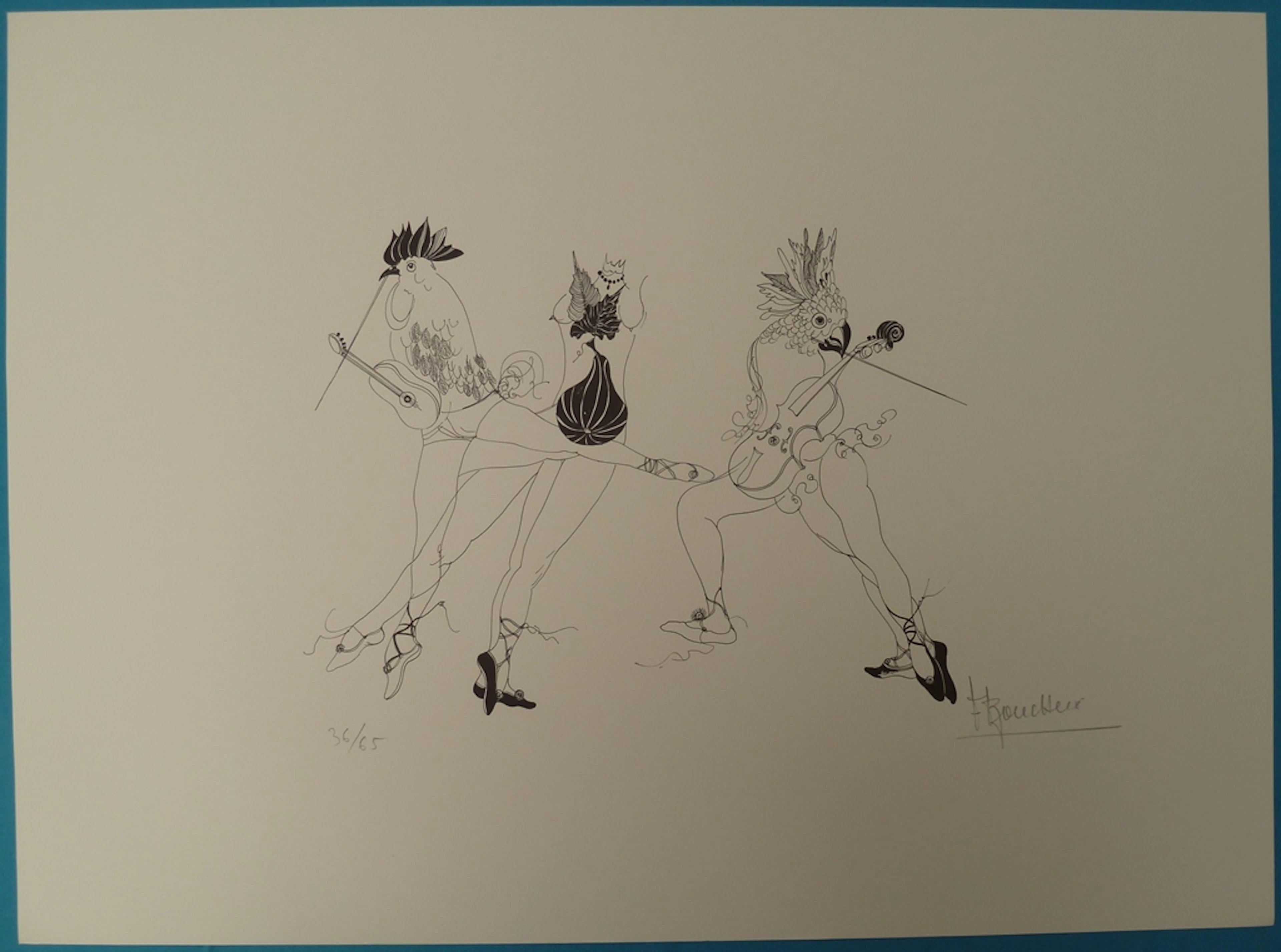 François BOUCHEIX : Les Coqs Musiciens - Lithographie originale signée