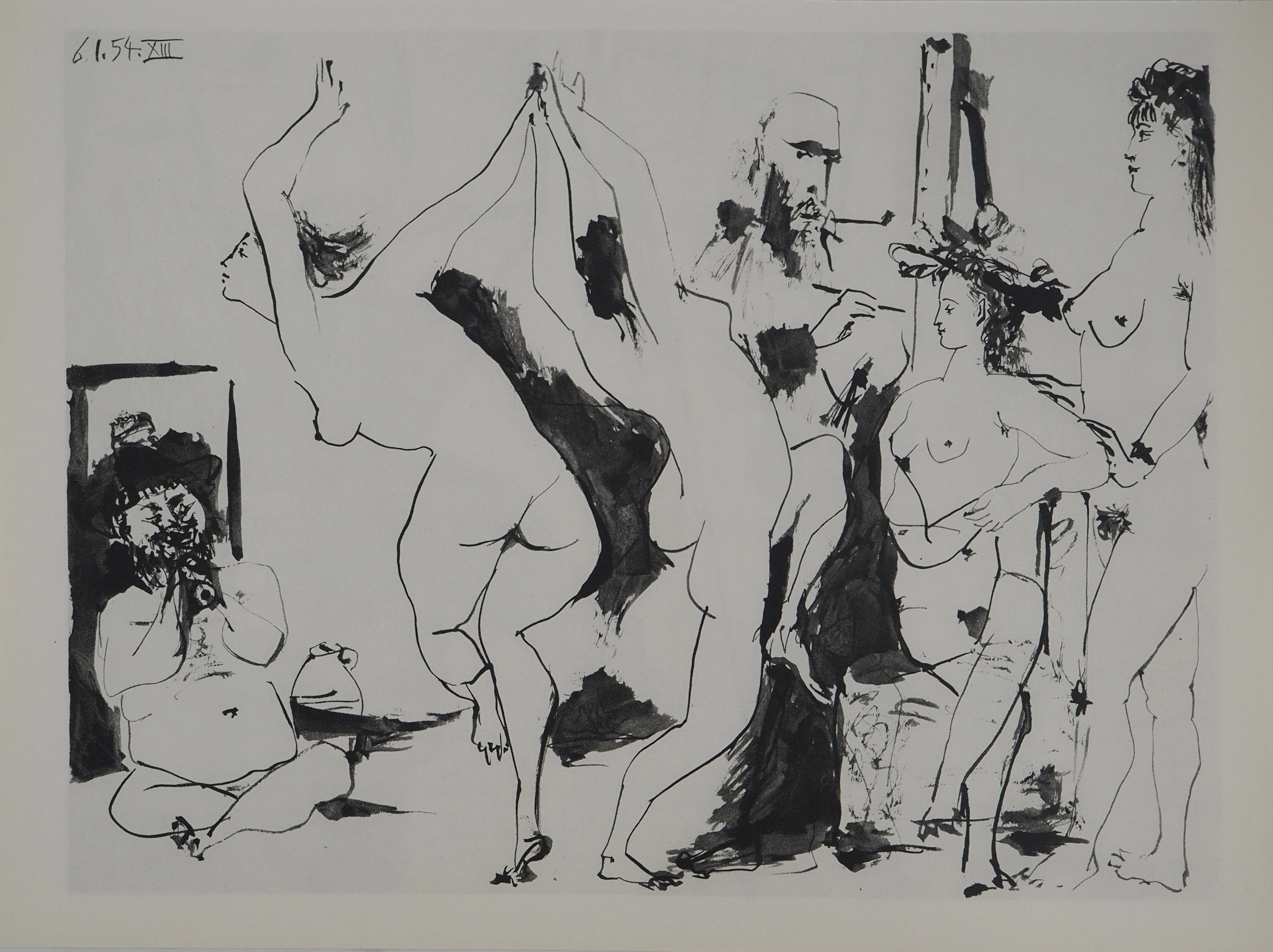 Pablo PICASSO : Comédie Humaine, Fête dans l'atelier du peintre, Héliogravure