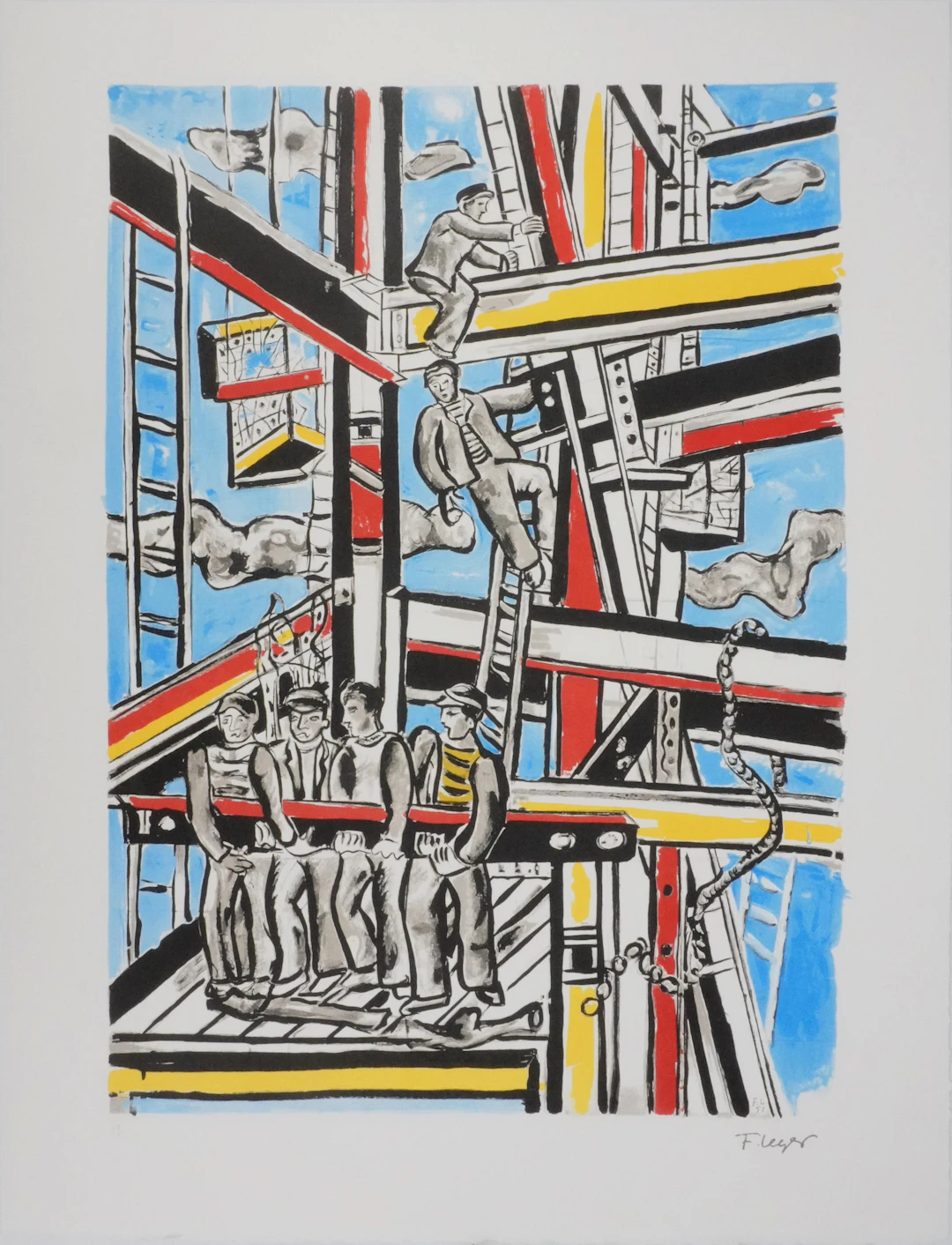 Fernand LEGER : Les constructeurs dans les nuages, Lithographie signée