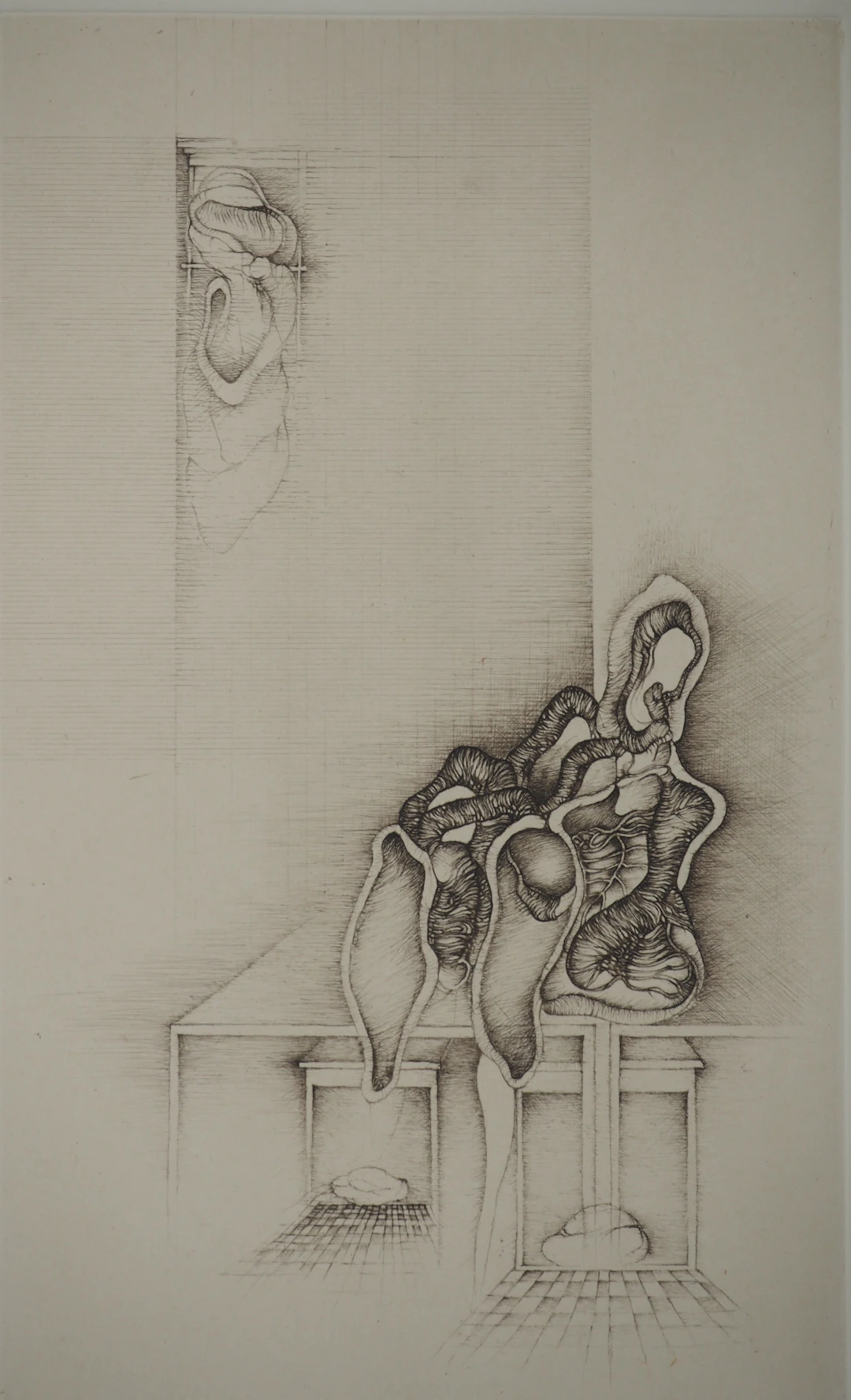 Fred DEUX : Décors aux tables, Gravure originale signée