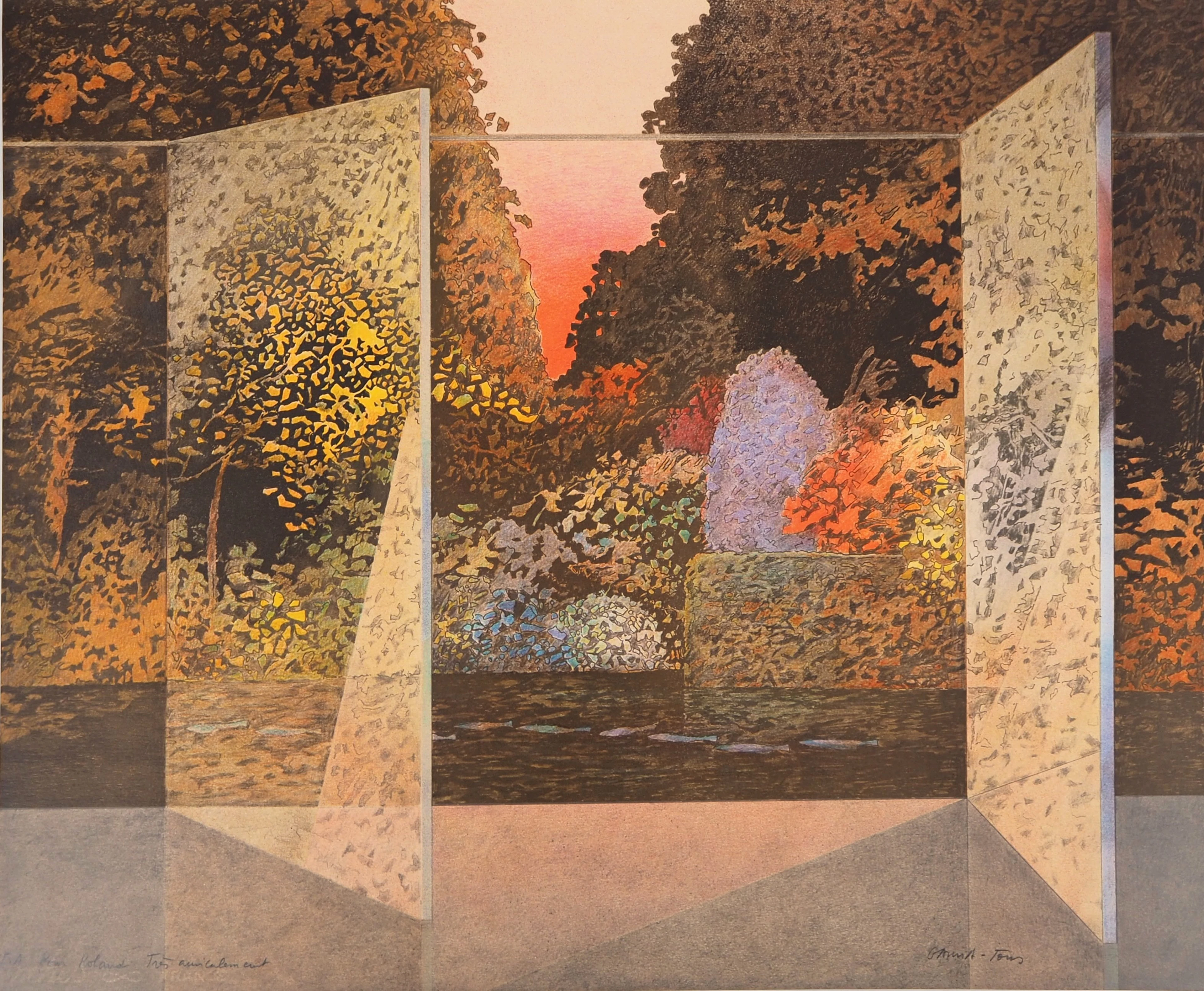 Pierre GARCIA-FONS : Jardin fleuri - Lithographie originale signée et dédicacée
