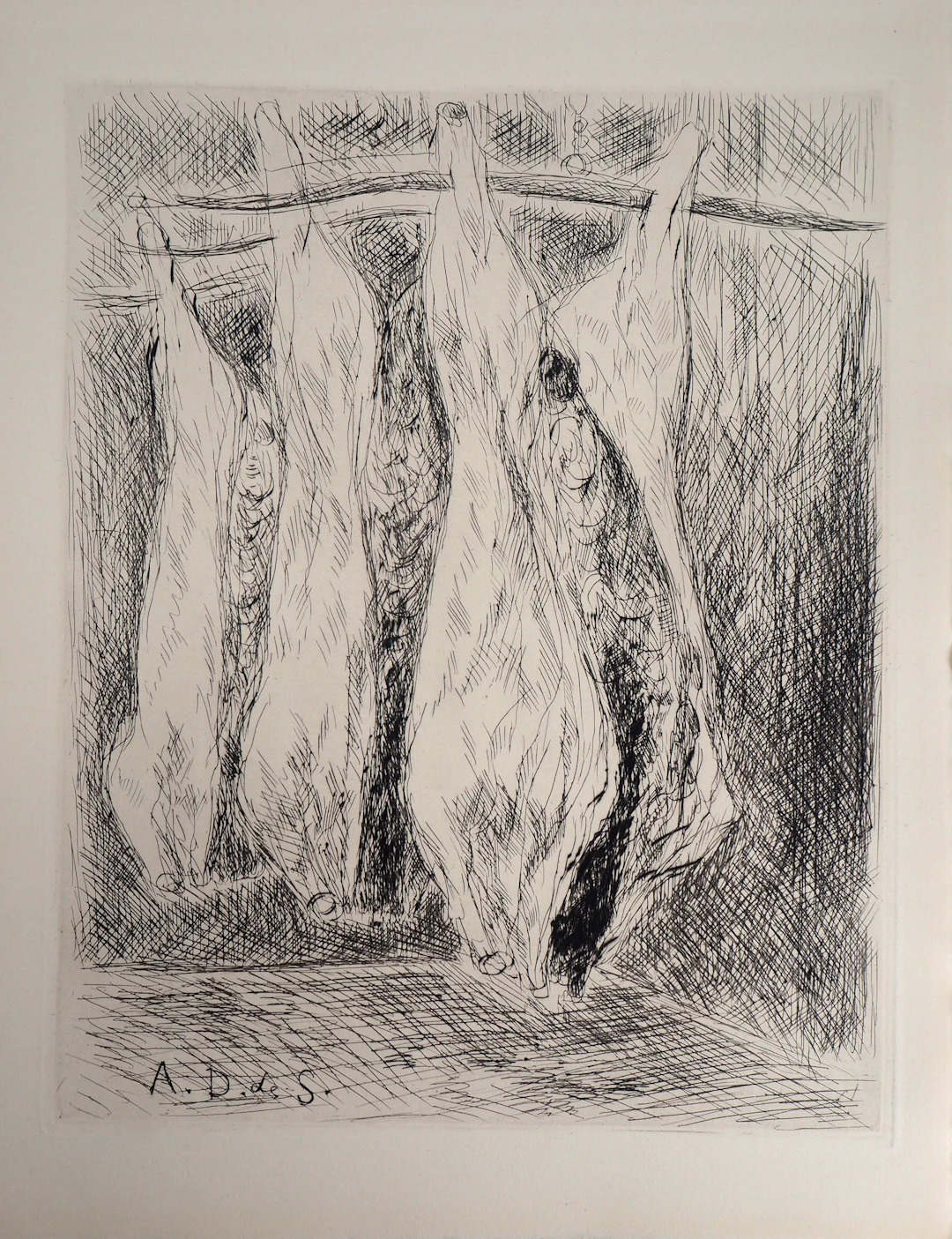 André DUNOYER DE SEGONZAC : La boucherie des Halles - 1937 - Gravure