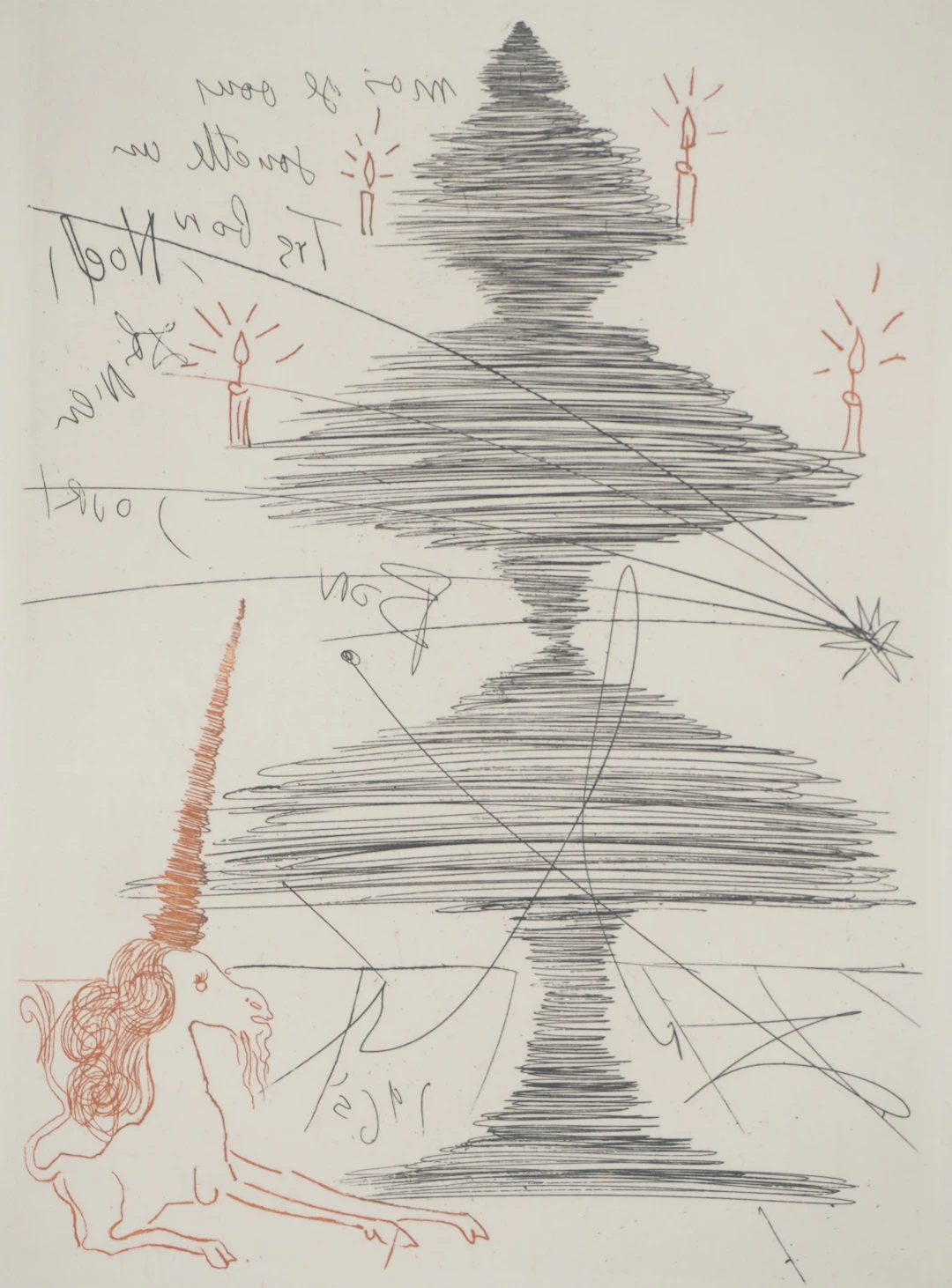 Salvador DALI : Arbre de Noël à la licorne - Gravure originale signée