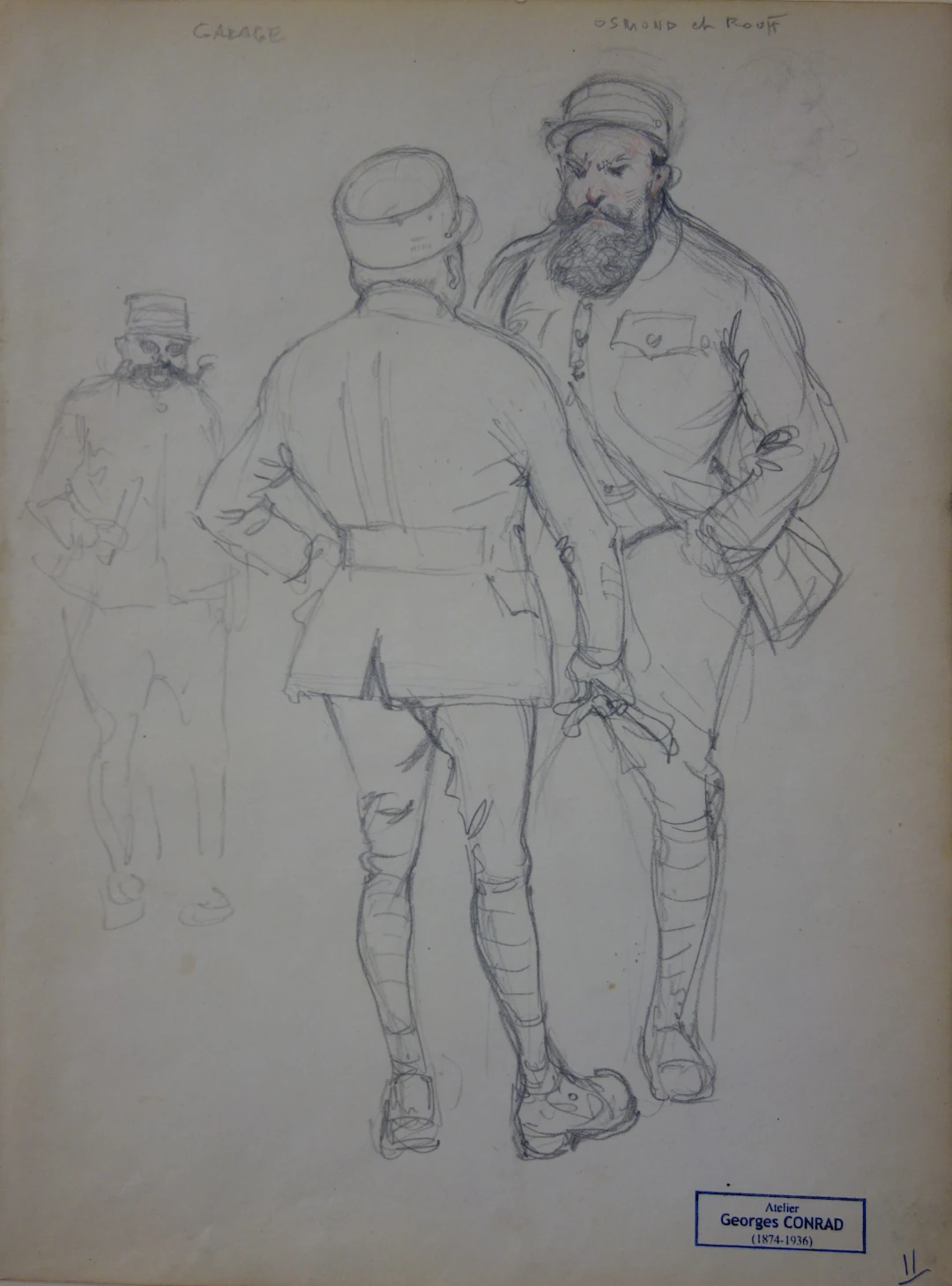 Georges CONRAD : Etude des soldats, Dessin original, signé
