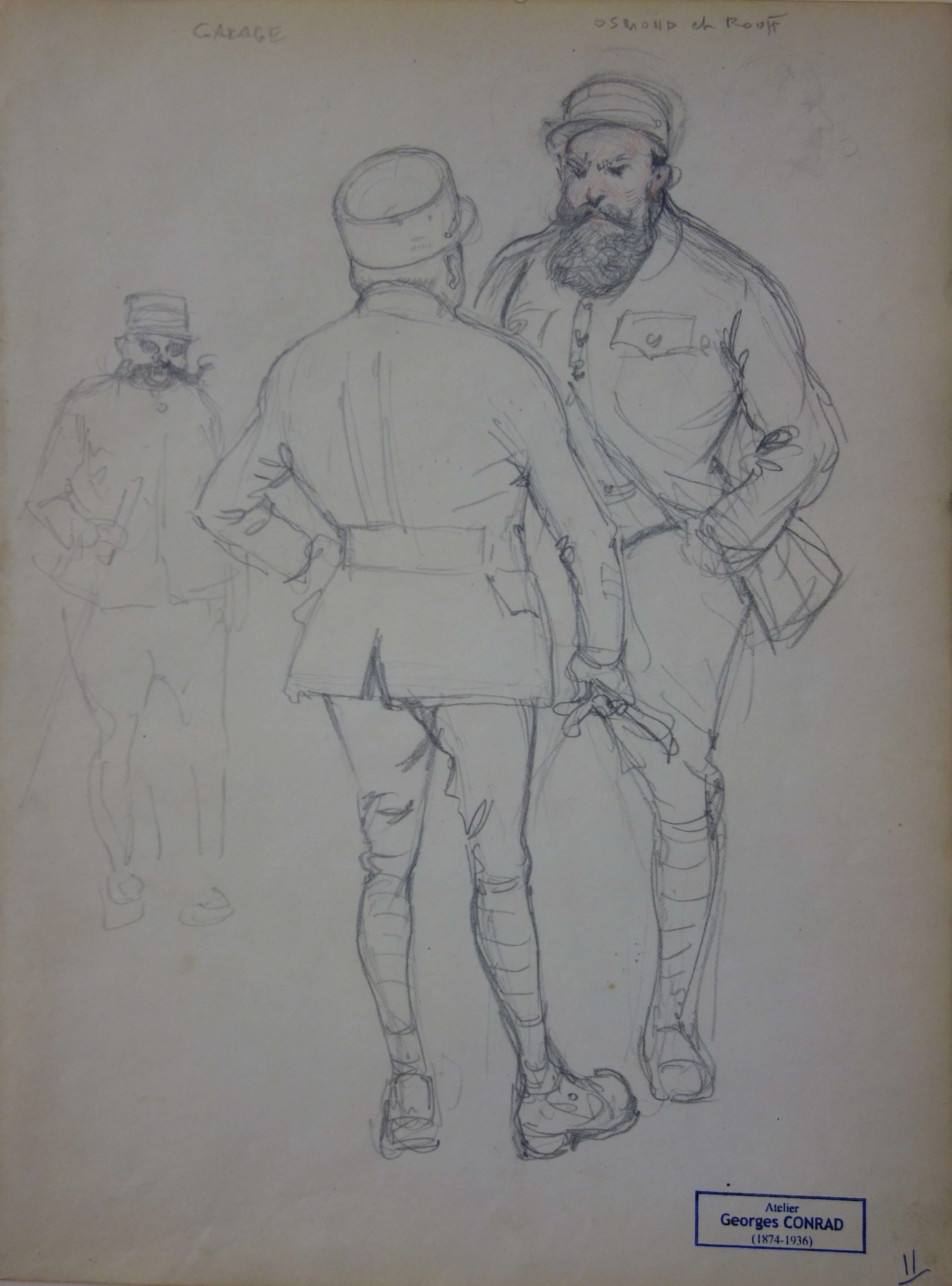 Georges CONRAD : Etude des soldats, Dessin original, signé