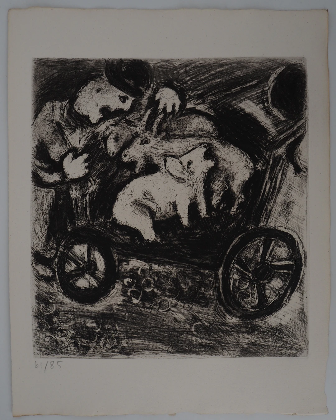 Marc CHAGALL : Le berger et son troupeau, Gravure originale signée
