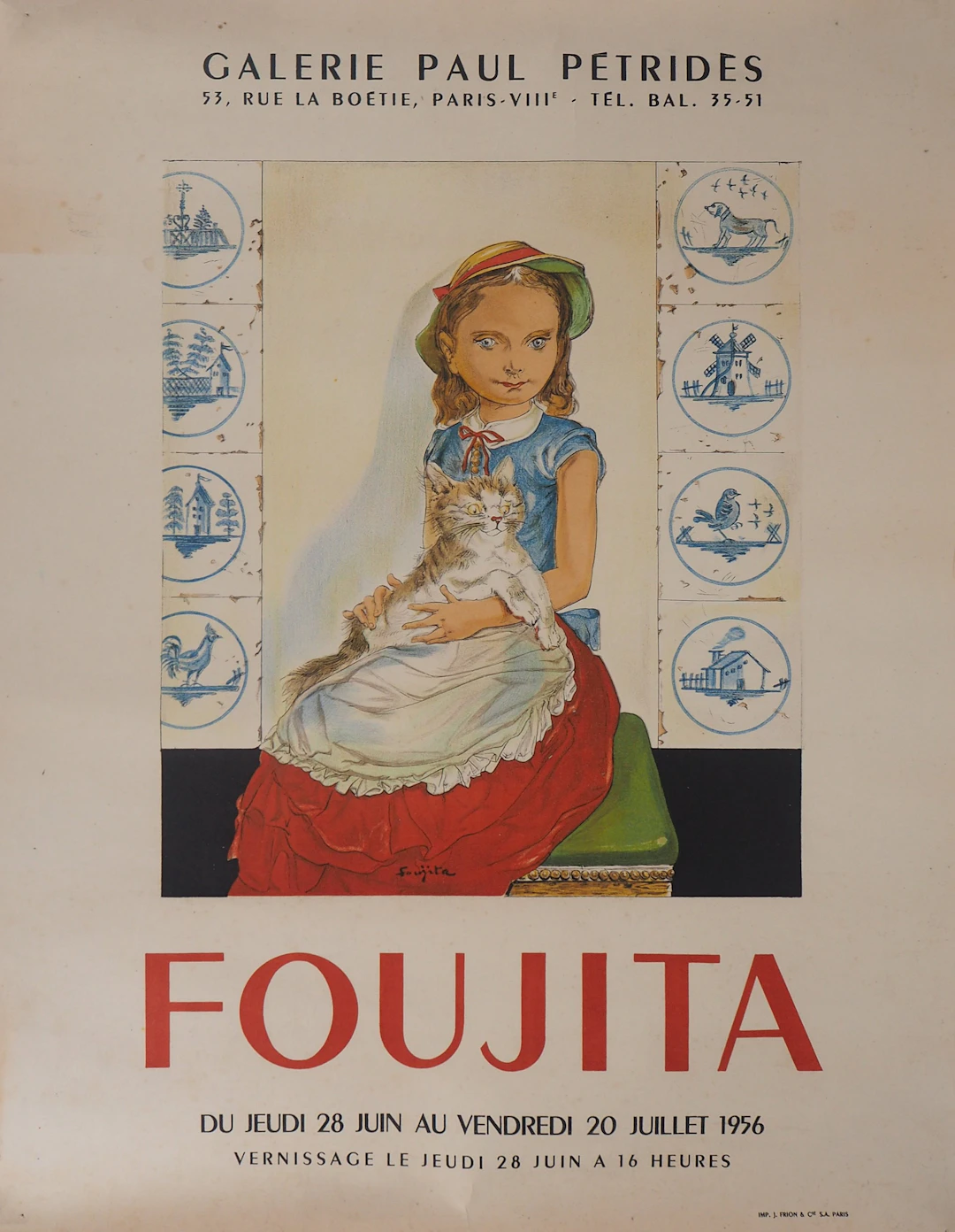 Léonard Tsuguharu FOUJITA - Jeune-fille avec un chat, 1956 - Affiche