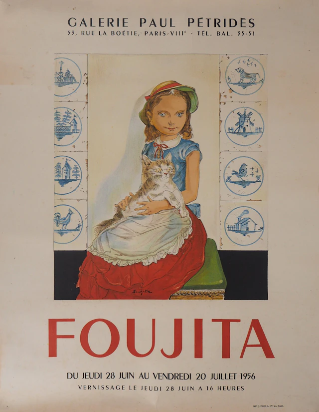 Léonard Tsuguharu FOUJITA - Jeune-fille avec un chat, 1956 - Affiche