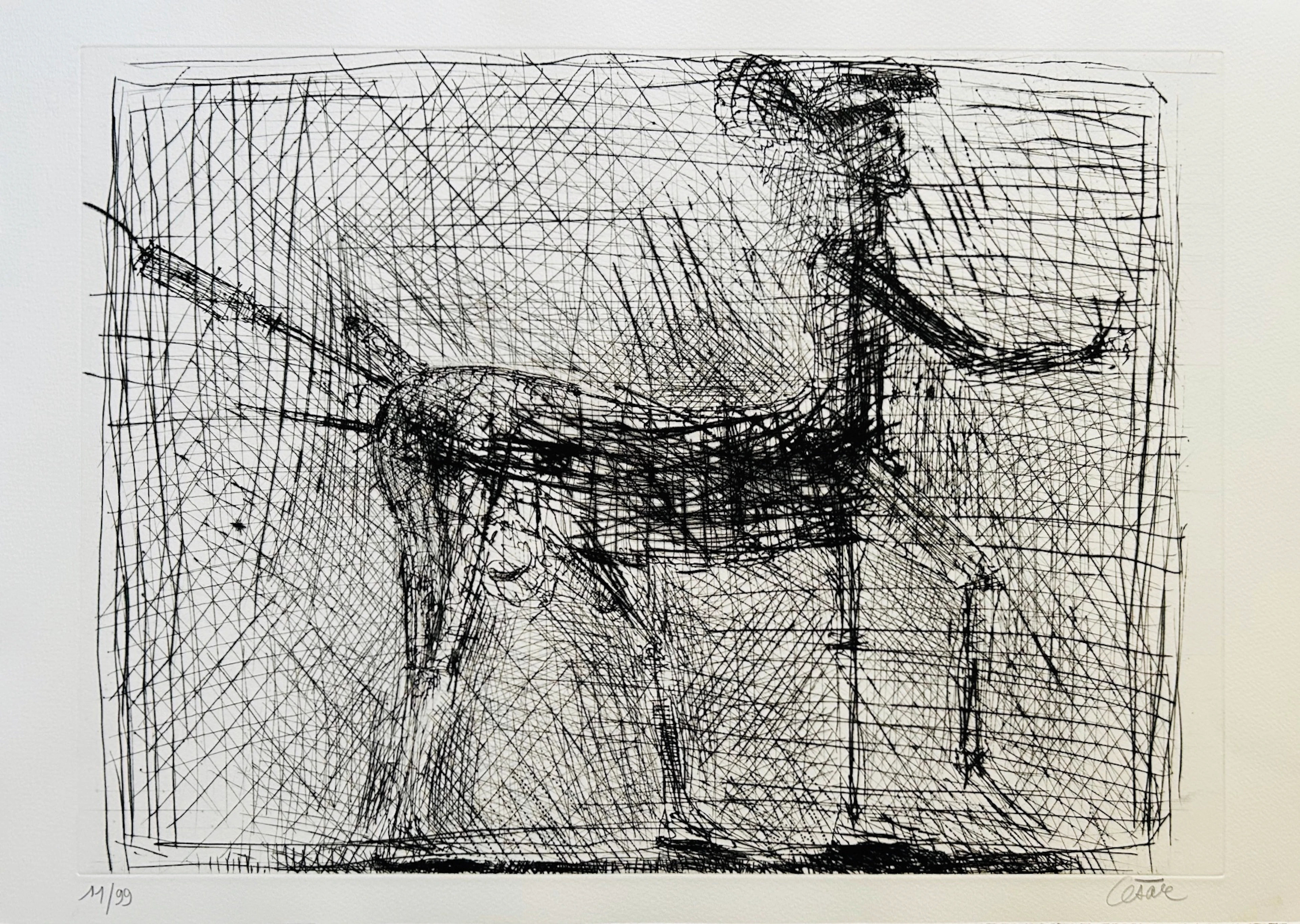 CESAR - Centaure, Hommage à Picasso - Pointe sèche originale signée au crayon