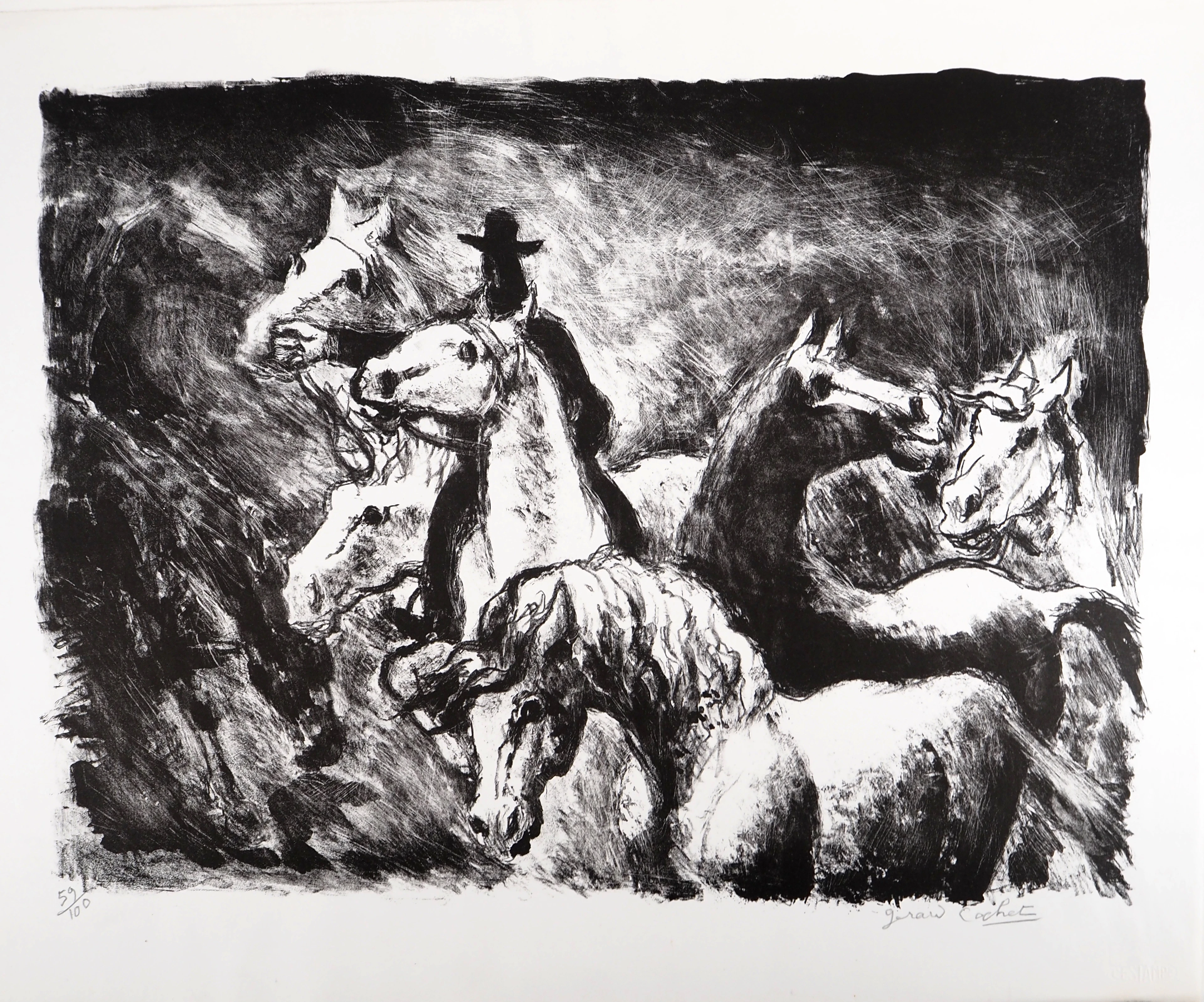Gérard COCHET - Folie équestre, vers 1930 - Lithographie originale, signée